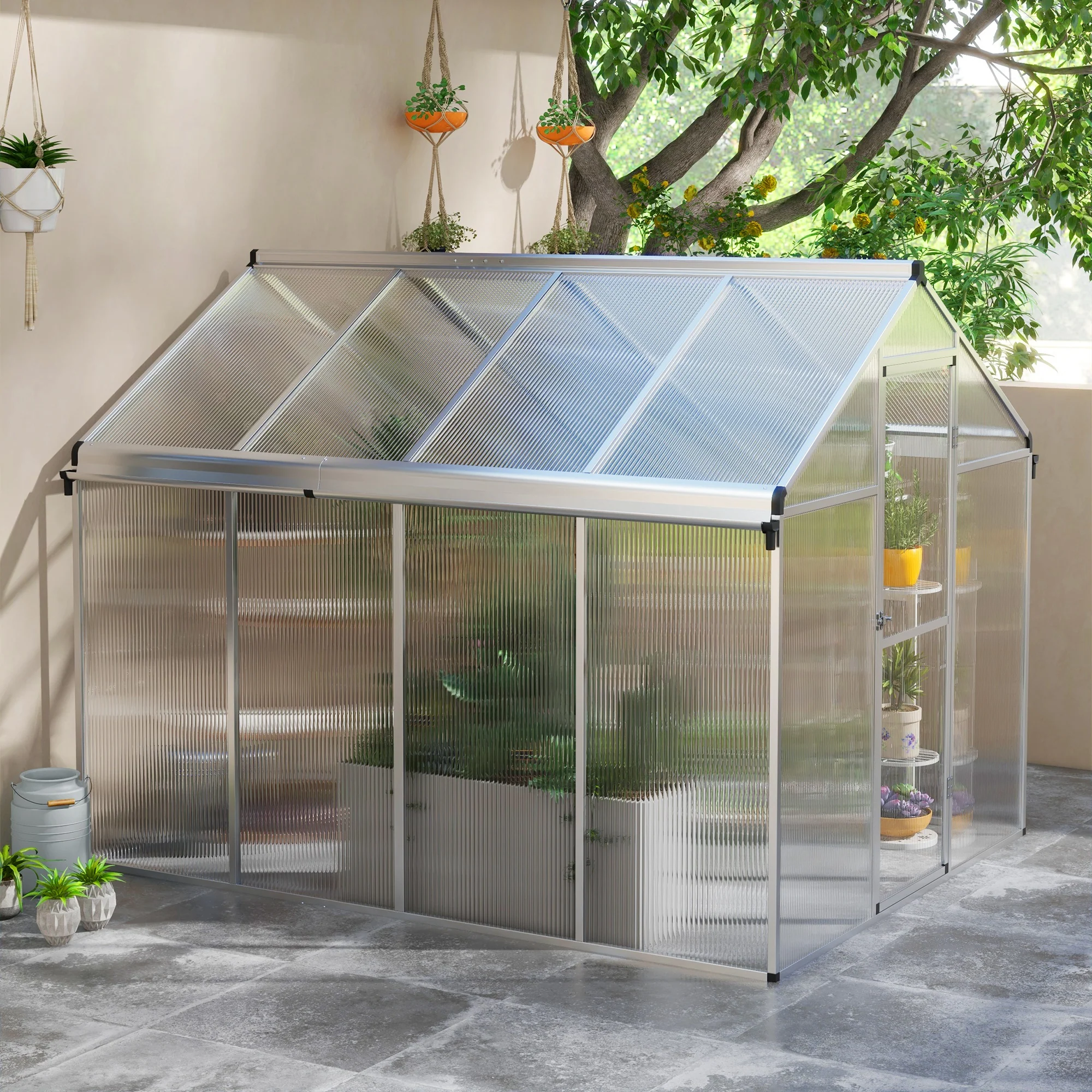 6 x 8ft Polycarbonate Greenhouse, Large Walk-In Green House w/ Aluminium Frame and Foundation - Image 4