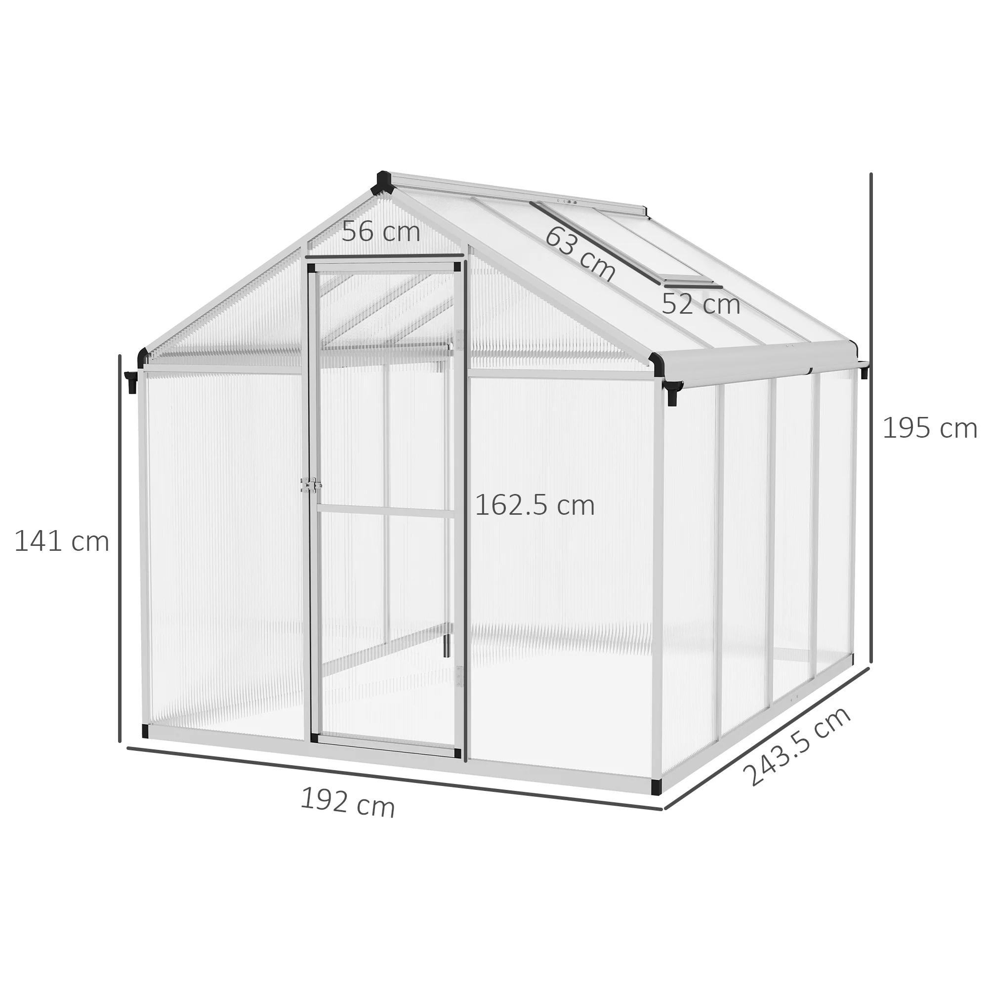 6 x 8ft Polycarbonate Greenhouse, Large Walk-In Green House w/ Aluminium Frame and Foundation - Image 5
