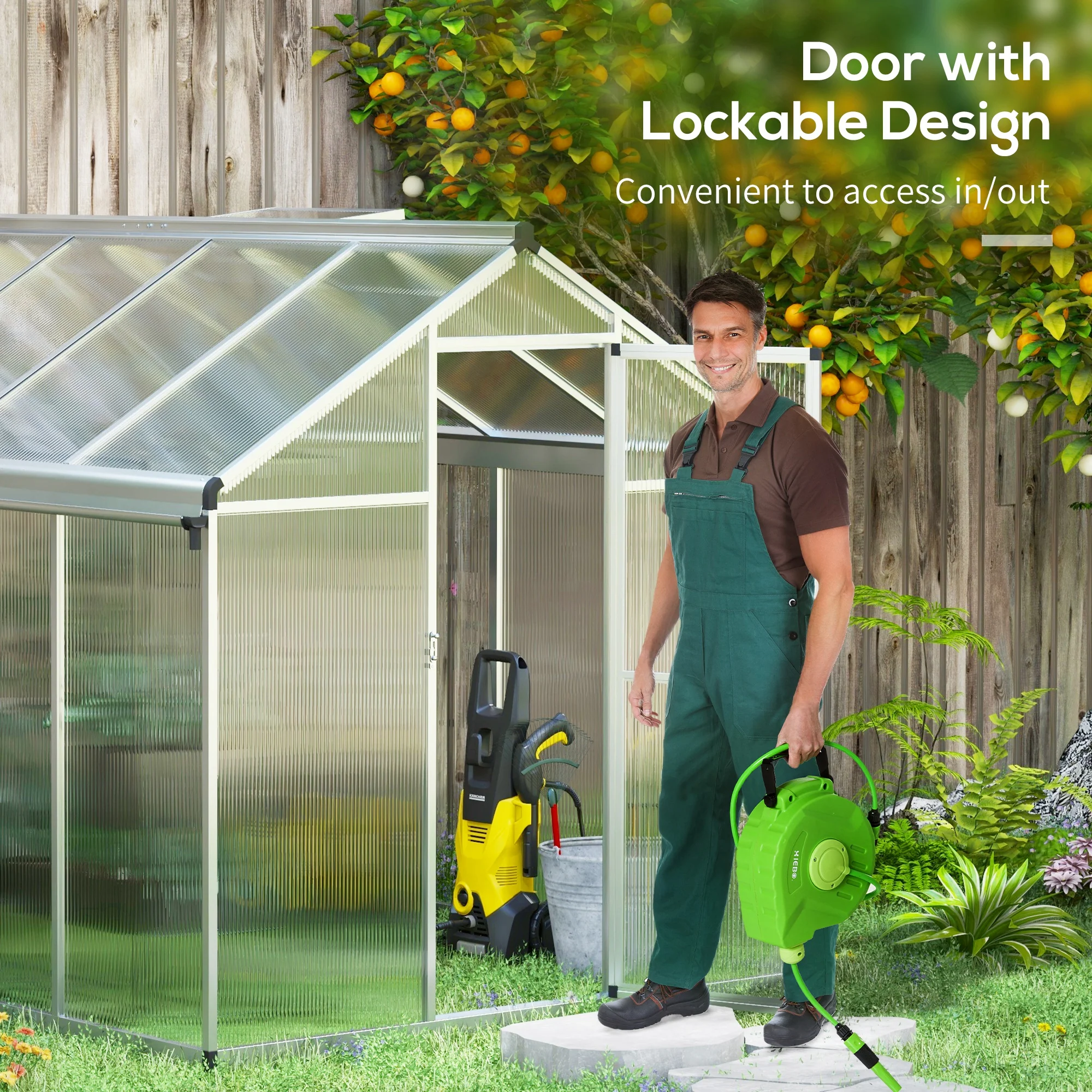 6 x 8ft Polycarbonate Greenhouse, Large Walk-In Green House w/ Aluminium Frame and Foundation - Image 7