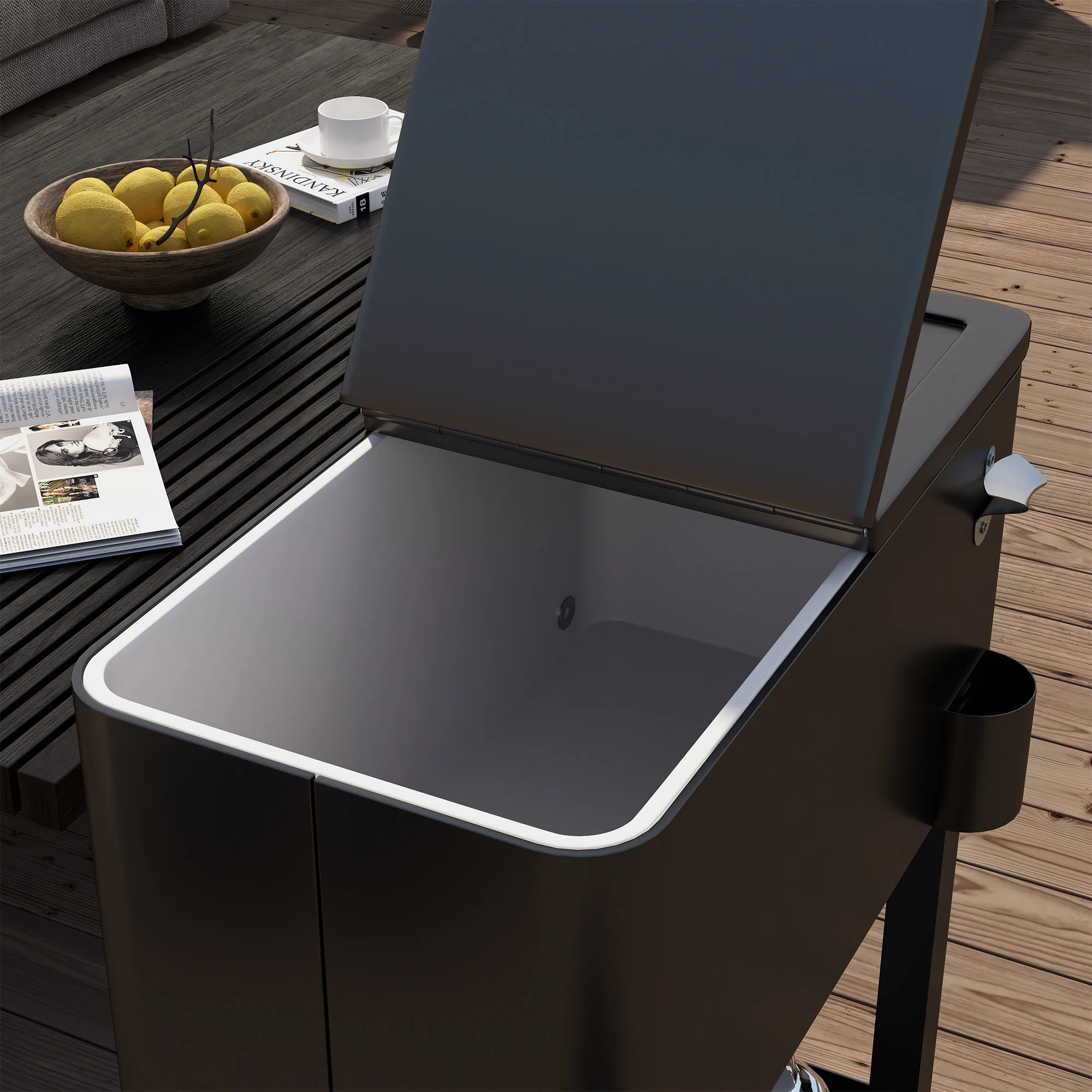 60 Quart Rolling Patio Cooler Cart with Shelf and Bottle Opener, Black - Image 10