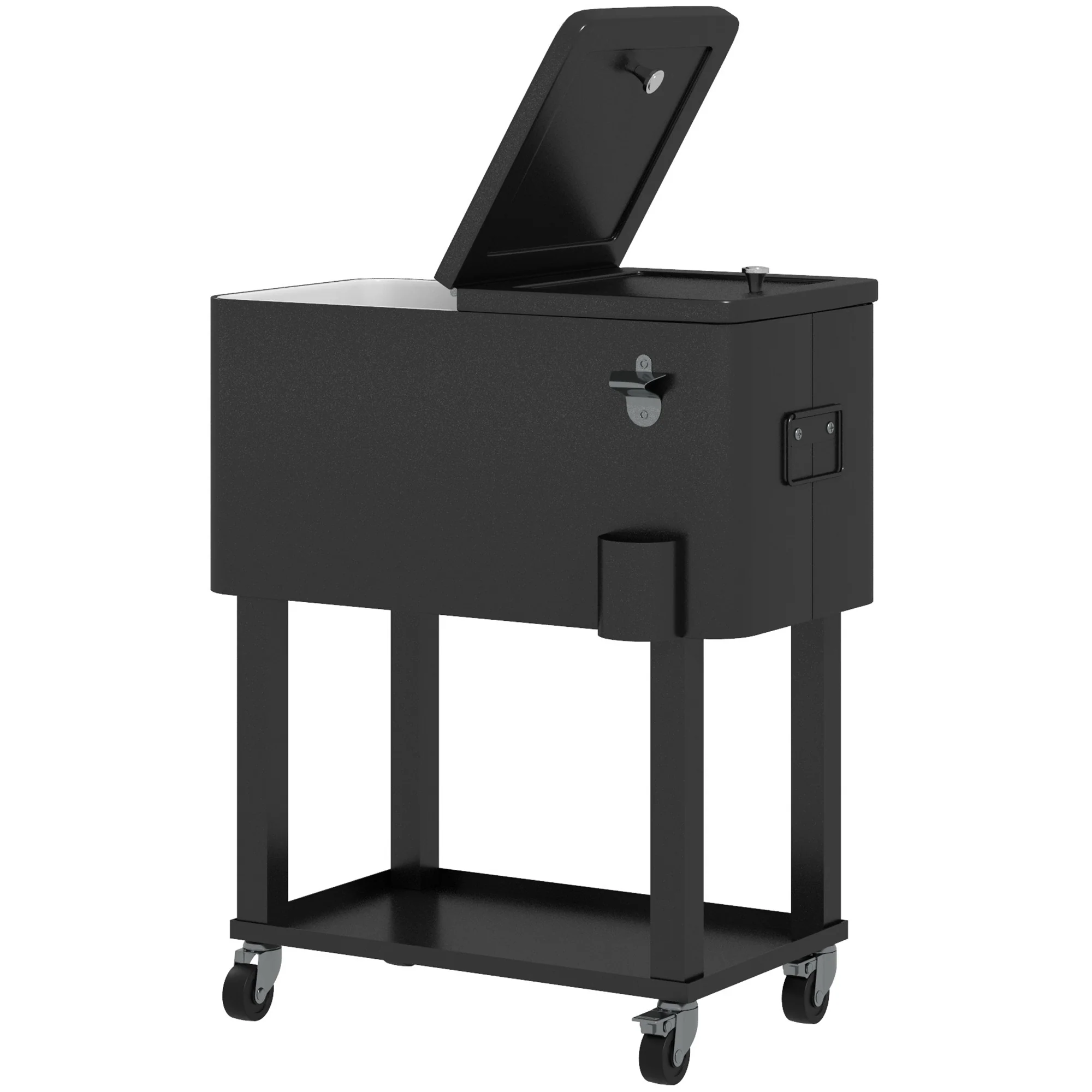 60 Quart Rolling Patio Cooler Cart with Shelf and Bottle Opener, Black - Image 2
