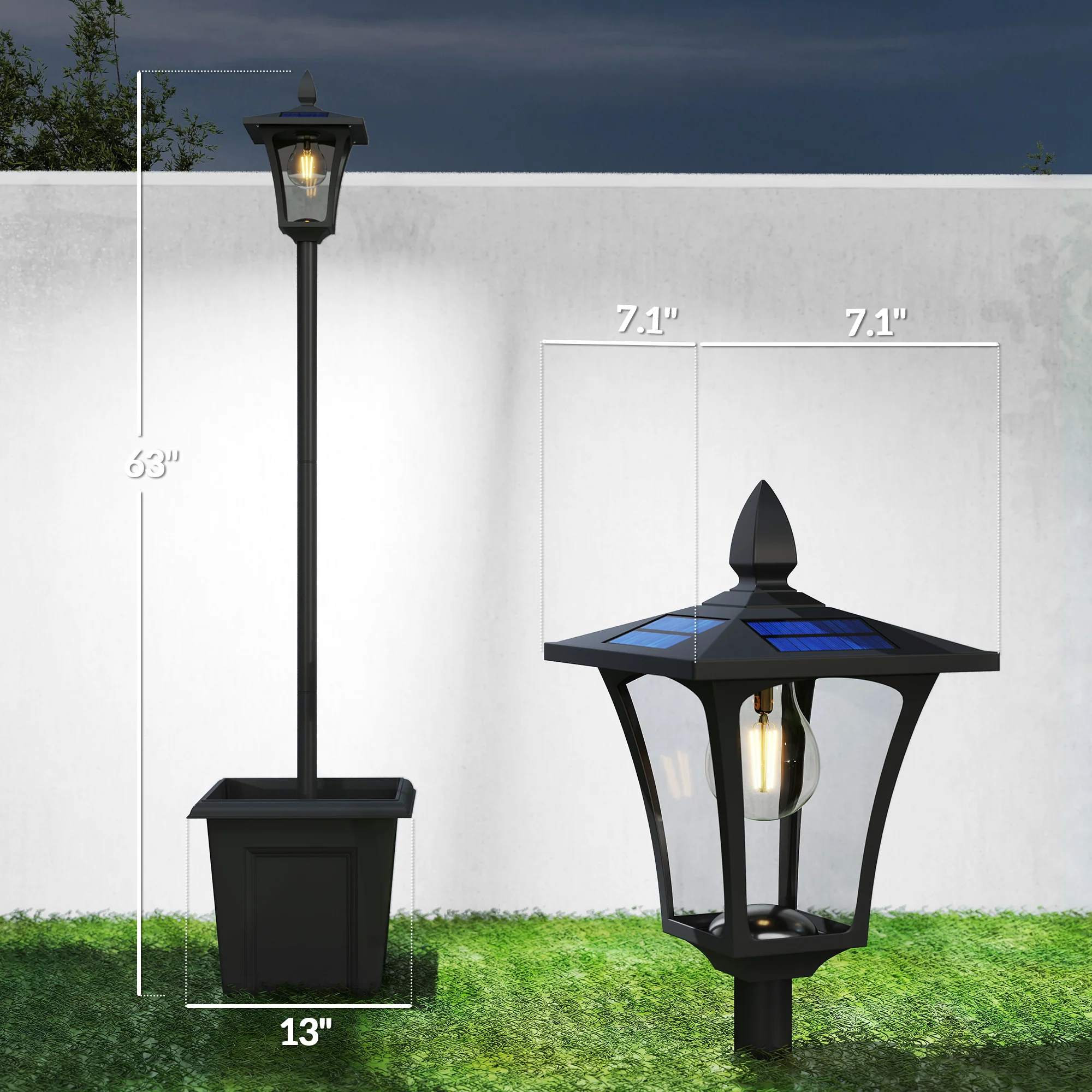63" Solar Lamp Post Lights 2 Pack with Planter, Waterproof LED, Black - Image 5