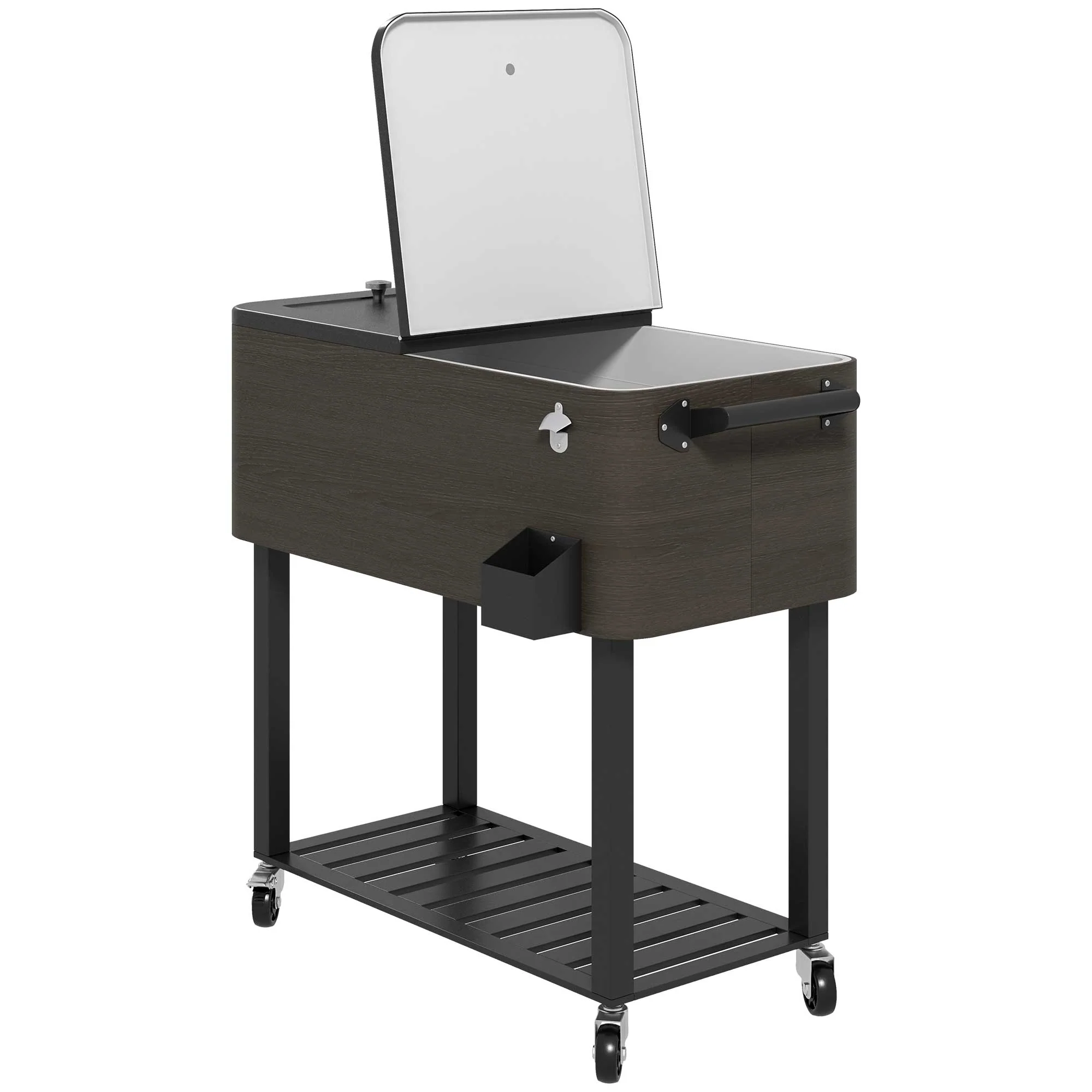 67-Qt Patio Cooler Cart with Storage Shelf & Wheels, Grey - Image 12