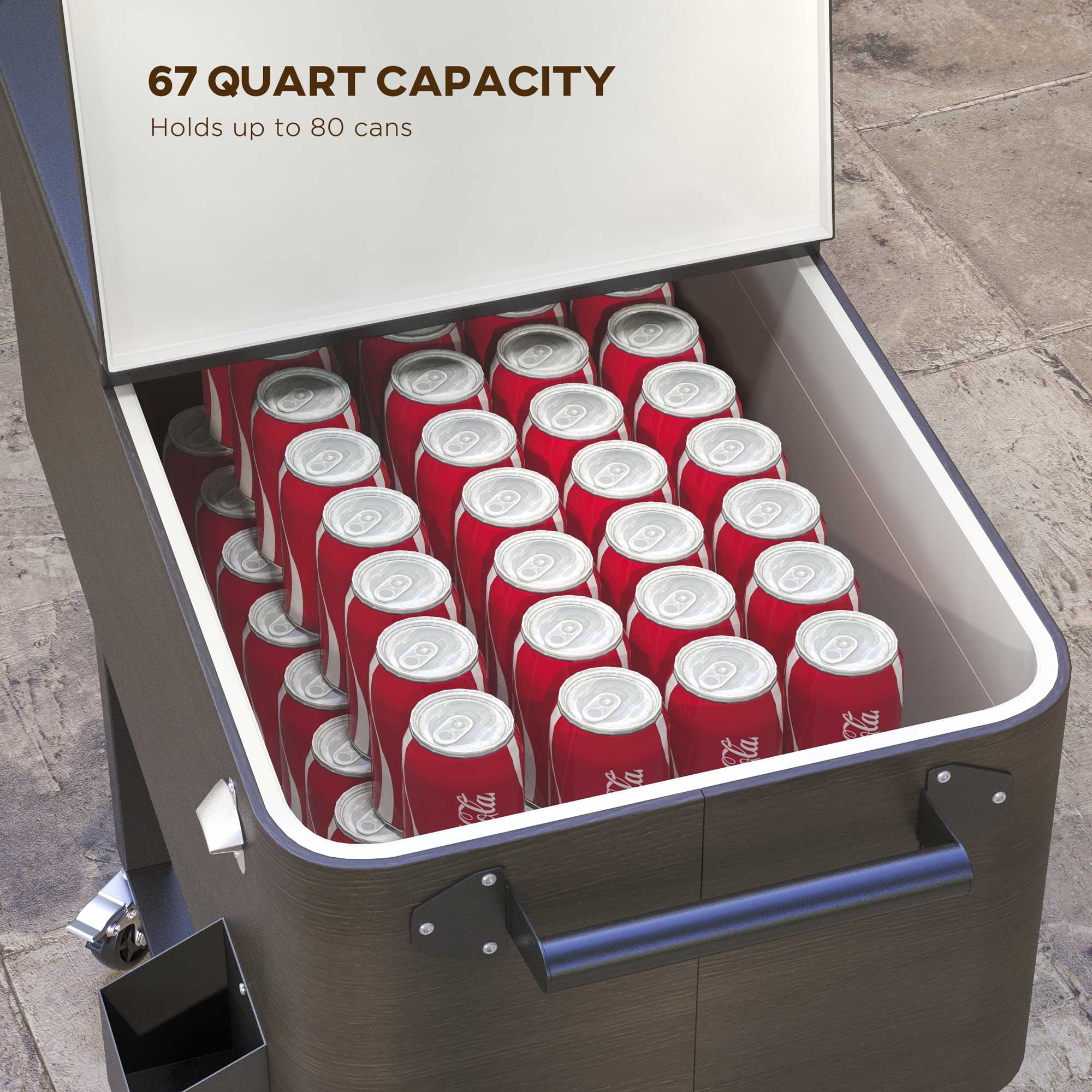 67-Qt Patio Cooler Cart with Storage Shelf & Wheels, Grey - Image 7