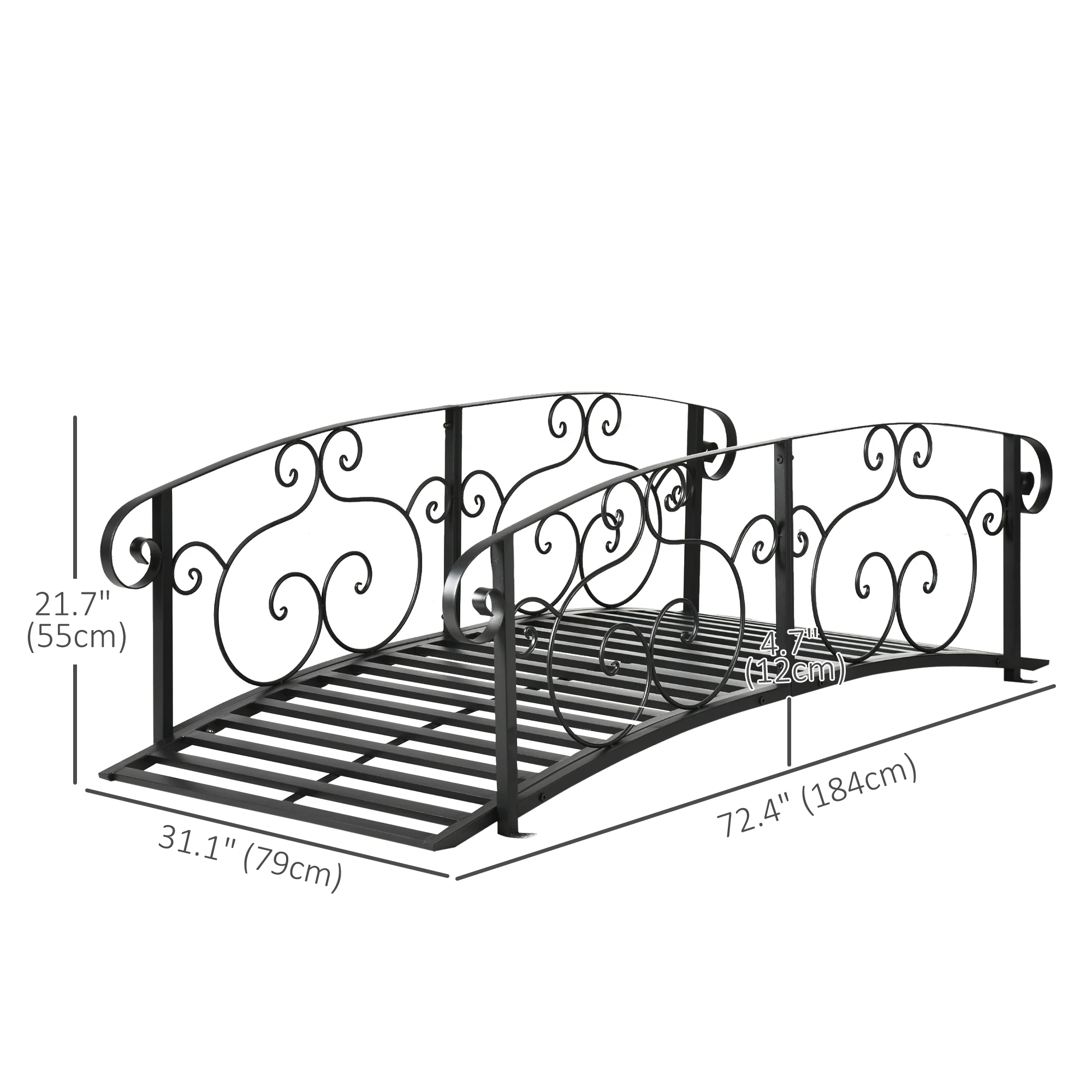 6FT Steel Arch Decorative Arc Landscaping Bridge with Safety Siderails for Backyard, Black - Image 5