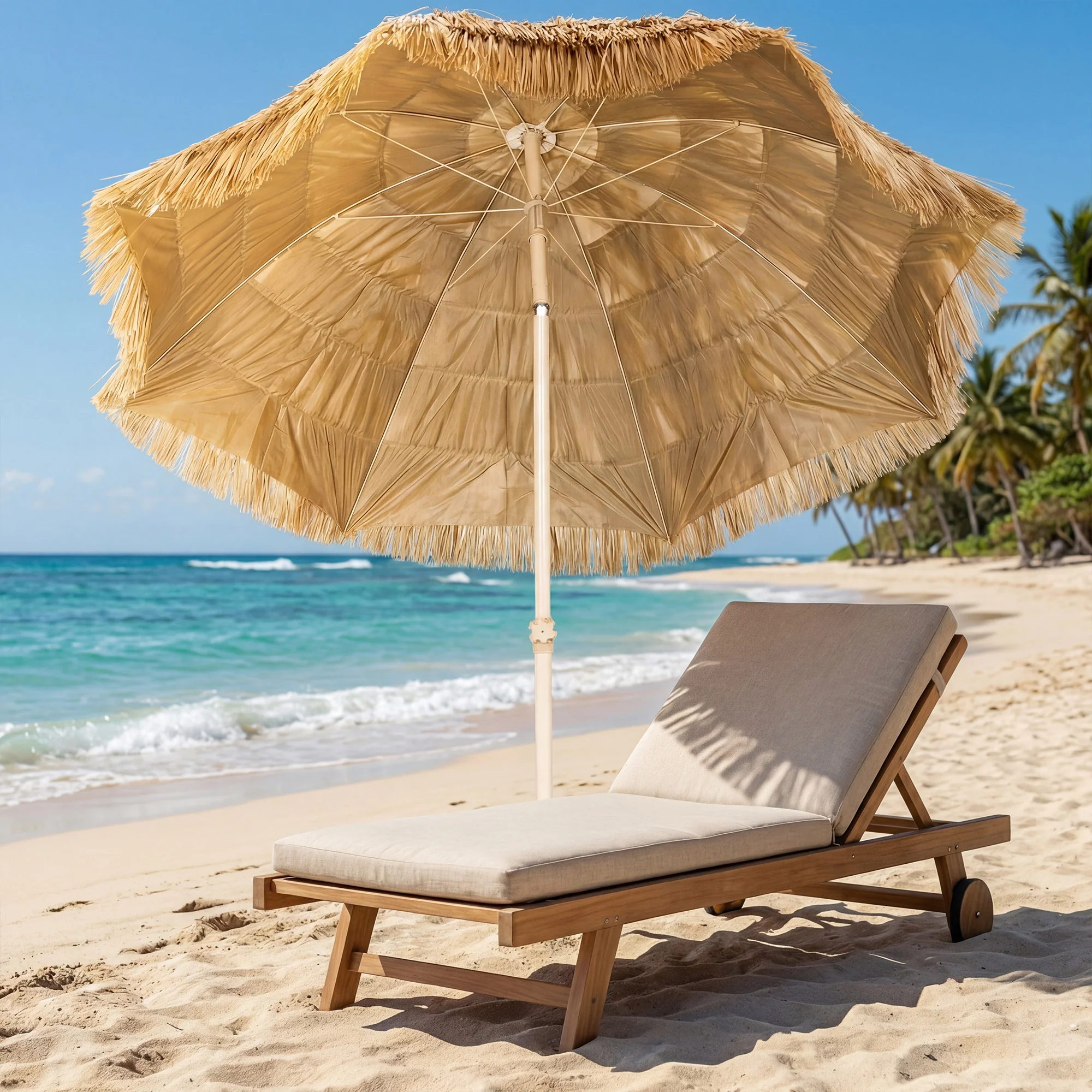 6FT Tiki Umbrella with 8 Ribs and Carry Bag, Khaki - Image 11