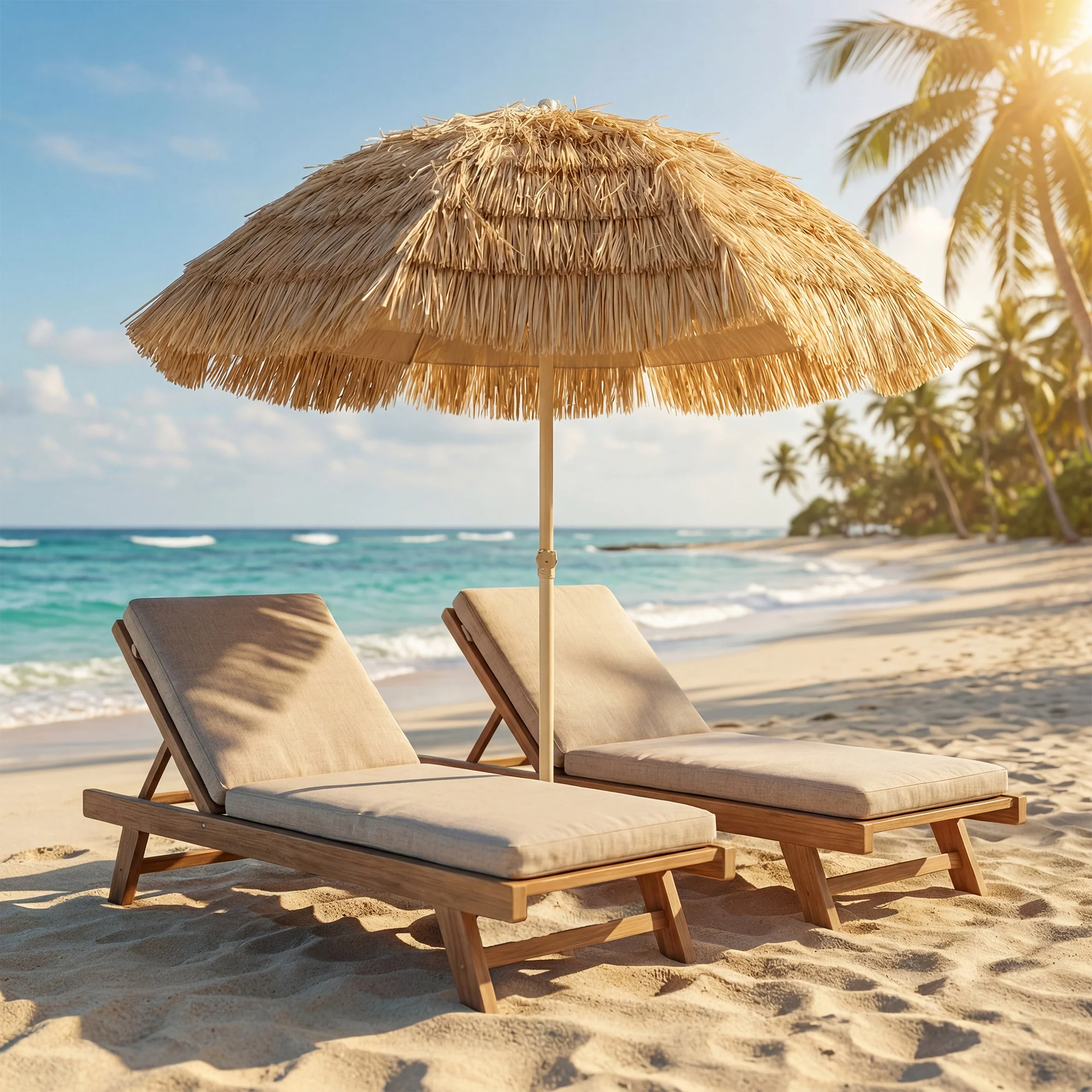6FT Tiki Umbrella with 8 Ribs and Carry Bag, Khaki - Image 3