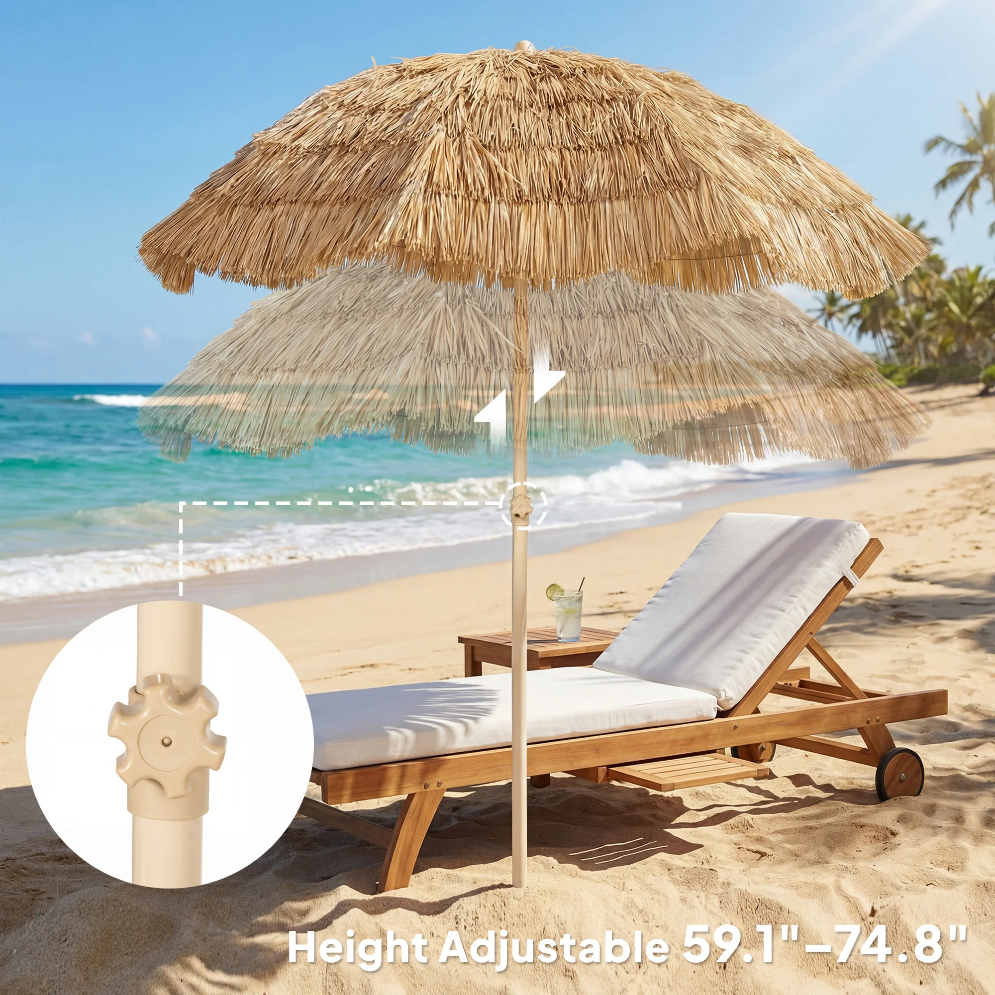6FT Tiki Umbrella with 8 Ribs and Carry Bag, Khaki - Image 9