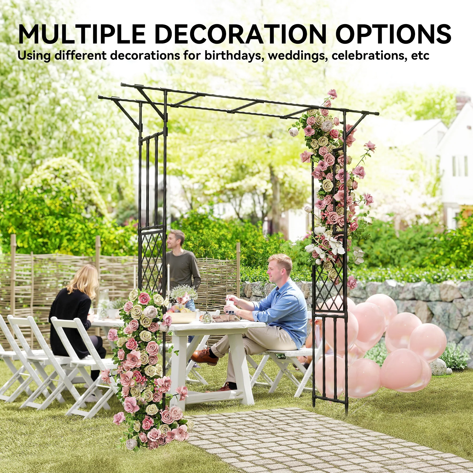 7.1ft Garden Arch for Climbing Plants and Wedding Decor, Black - Image 9
