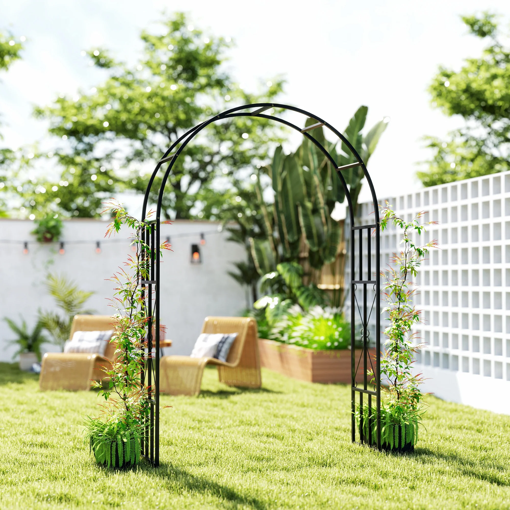 7.3ft Steel Garden Arch Trelli, Flower Arch Wedding Arch Stand for Ceremony, Black - Image 10