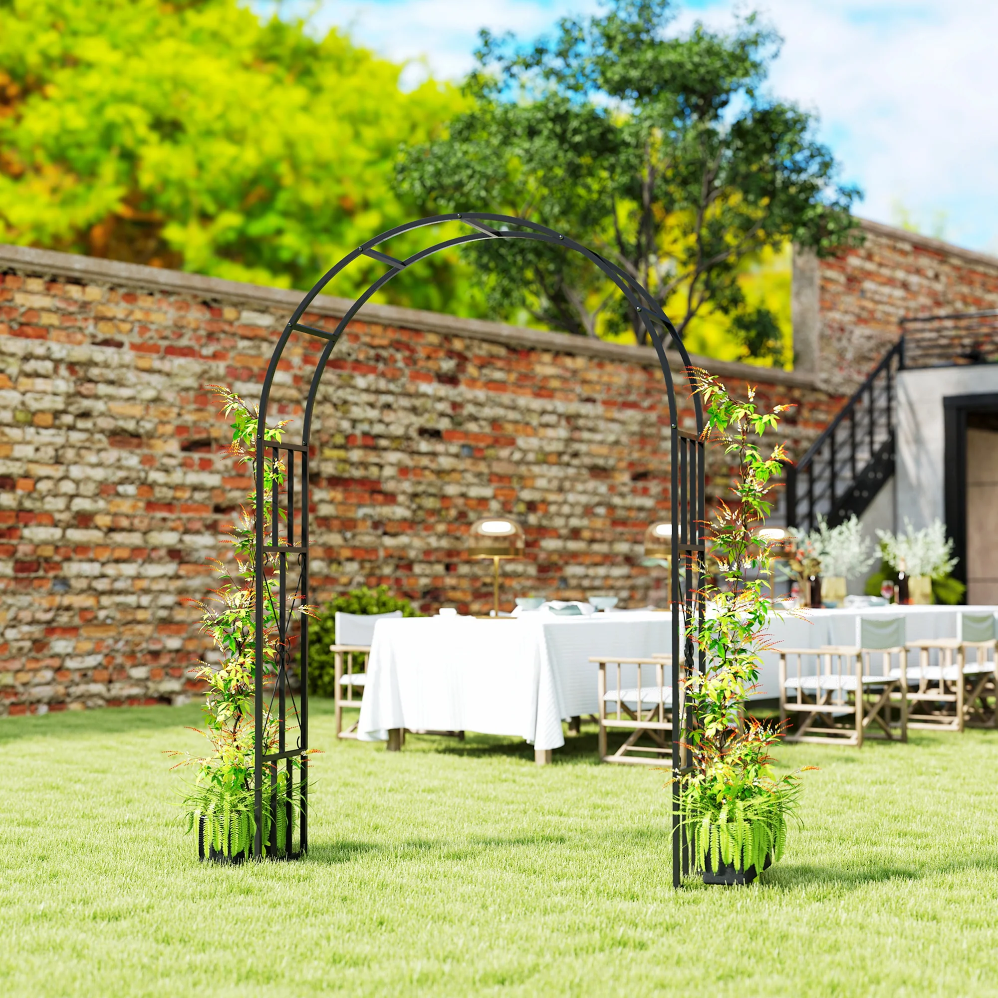 7.3ft Steel Garden Arch Trelli, Flower Arch Wedding Arch Stand for Ceremony, Black - Image 11