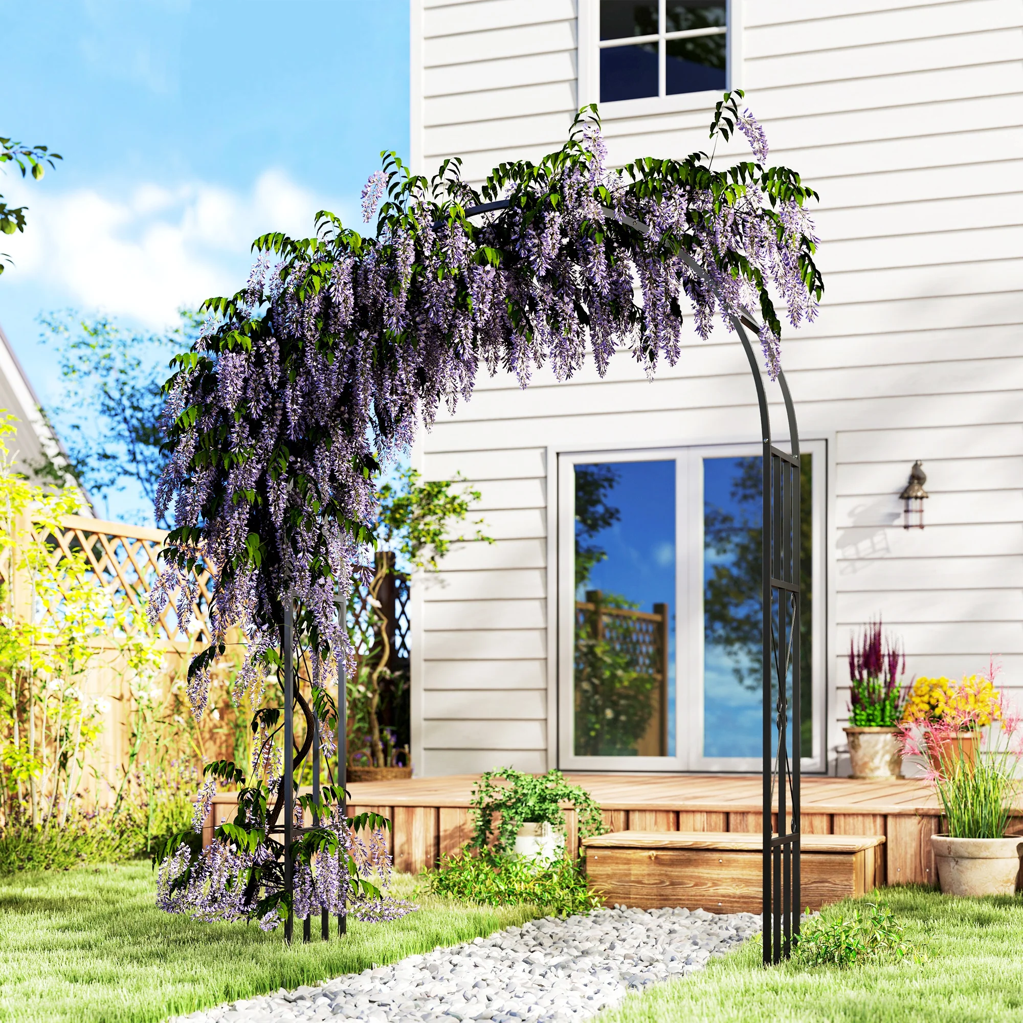 7.3ft Steel Garden Arch Trelli, Flower Arch Wedding Arch Stand for Ceremony, Black - Image 3