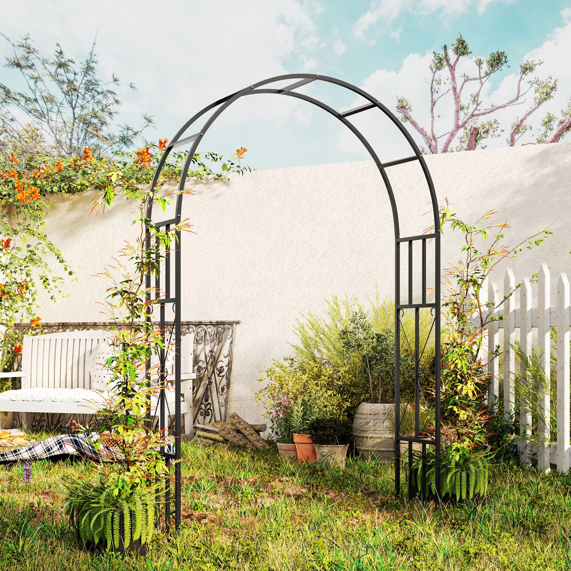 7.3ft Steel Garden Arch Trelli, Flower Arch Wedding Arch Stand for Ceremony, Black - Image 4