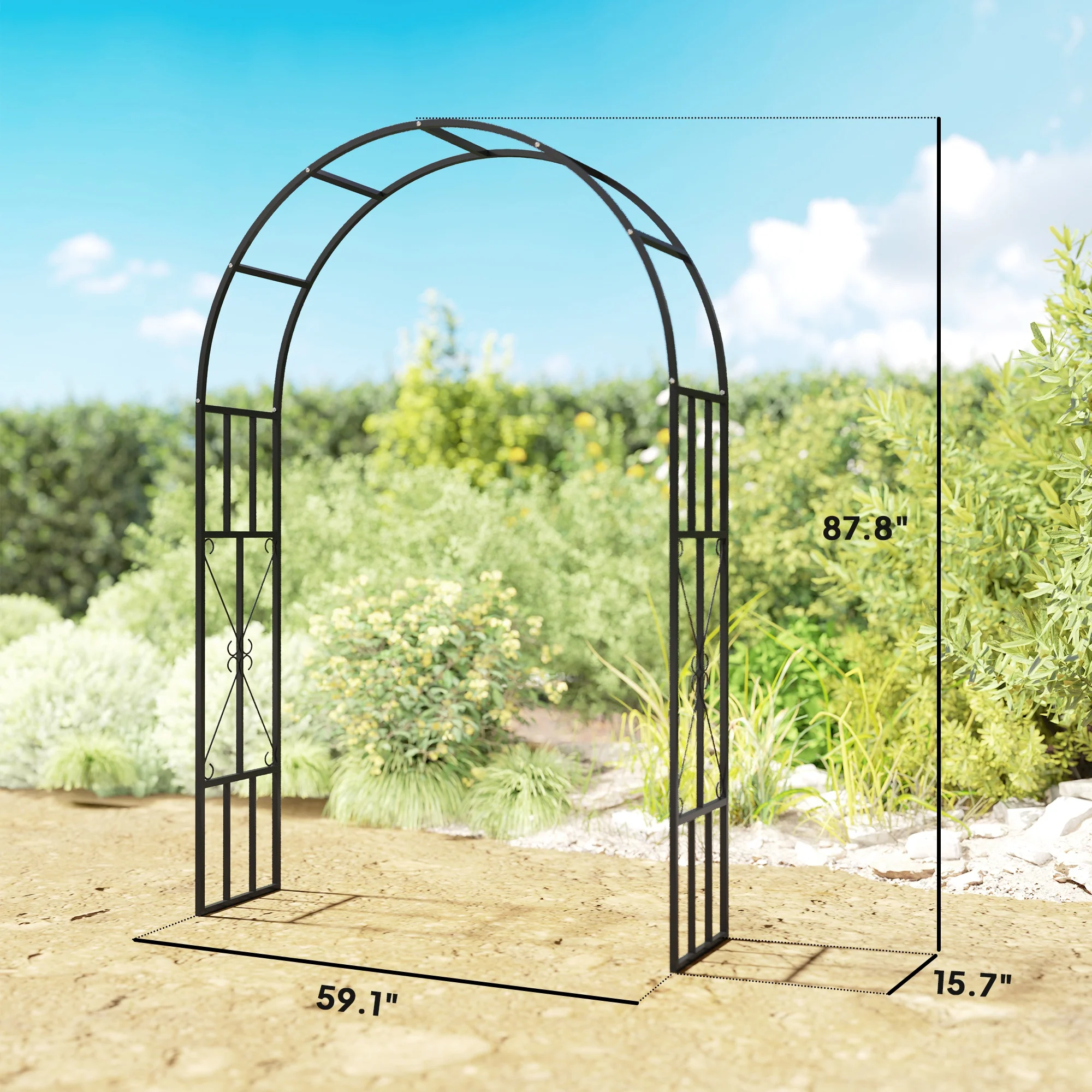 7.3ft Steel Garden Arch Trellis for Climbing Plants Roses Wisteria Vines, Black - Image 5