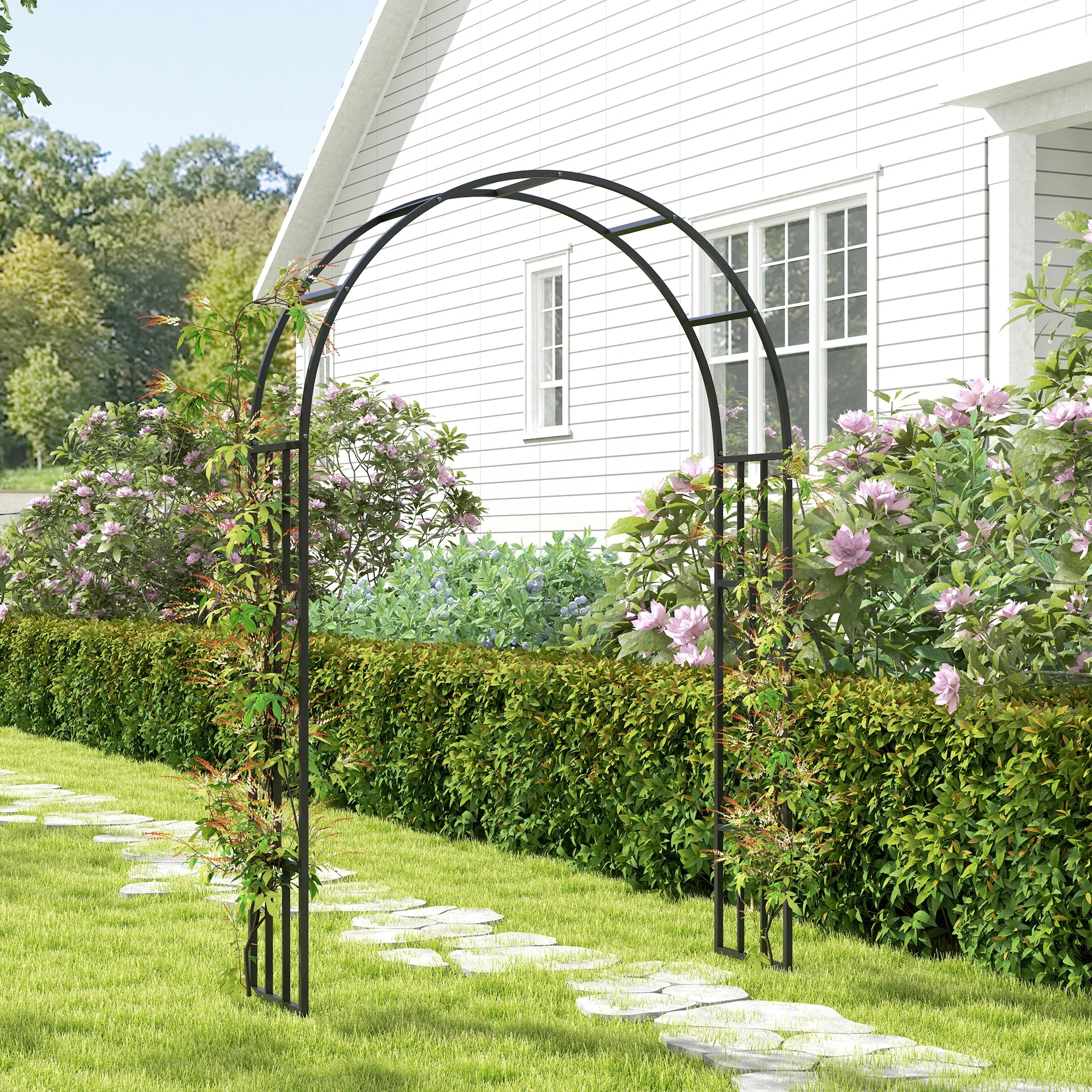 7.3ft Steel Garden Arch Trellis for Climbing Plants Roses Wisteria Vines, Black - Image 9