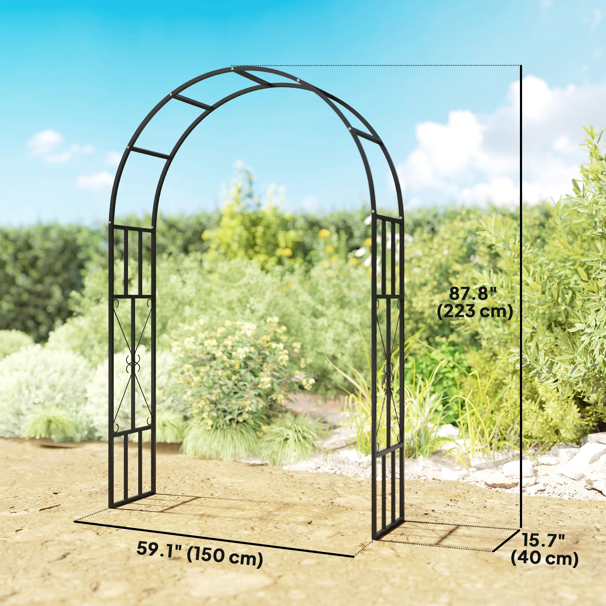 7.3ft Steel Garden Arch Trelli, Flower Arch Wedding Arch Stand for Ceremony, Black - Image 5