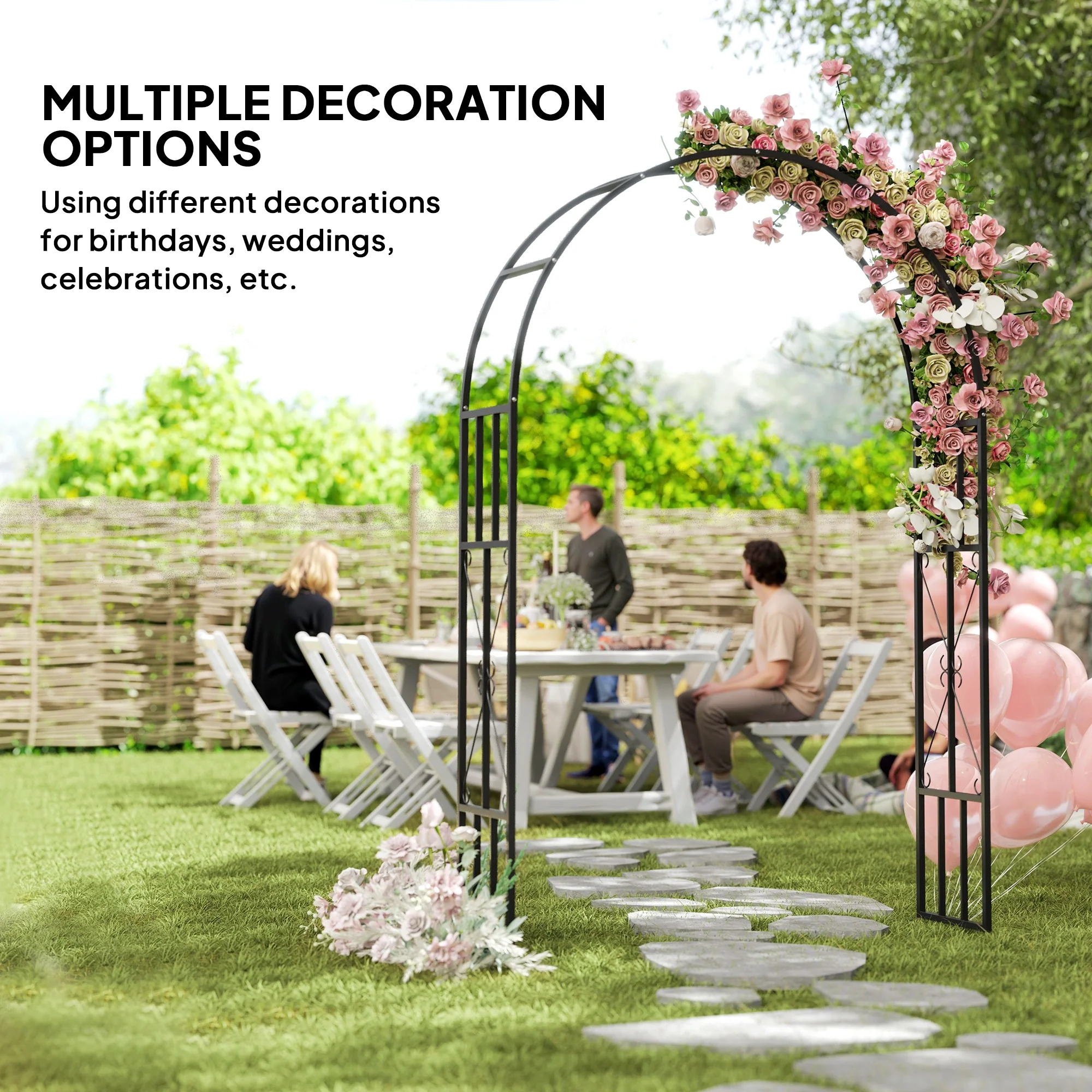7.3ft Steel Garden Arch Trelli, Flower Arch Wedding Arch Stand for Ceremony, Black - Image 8