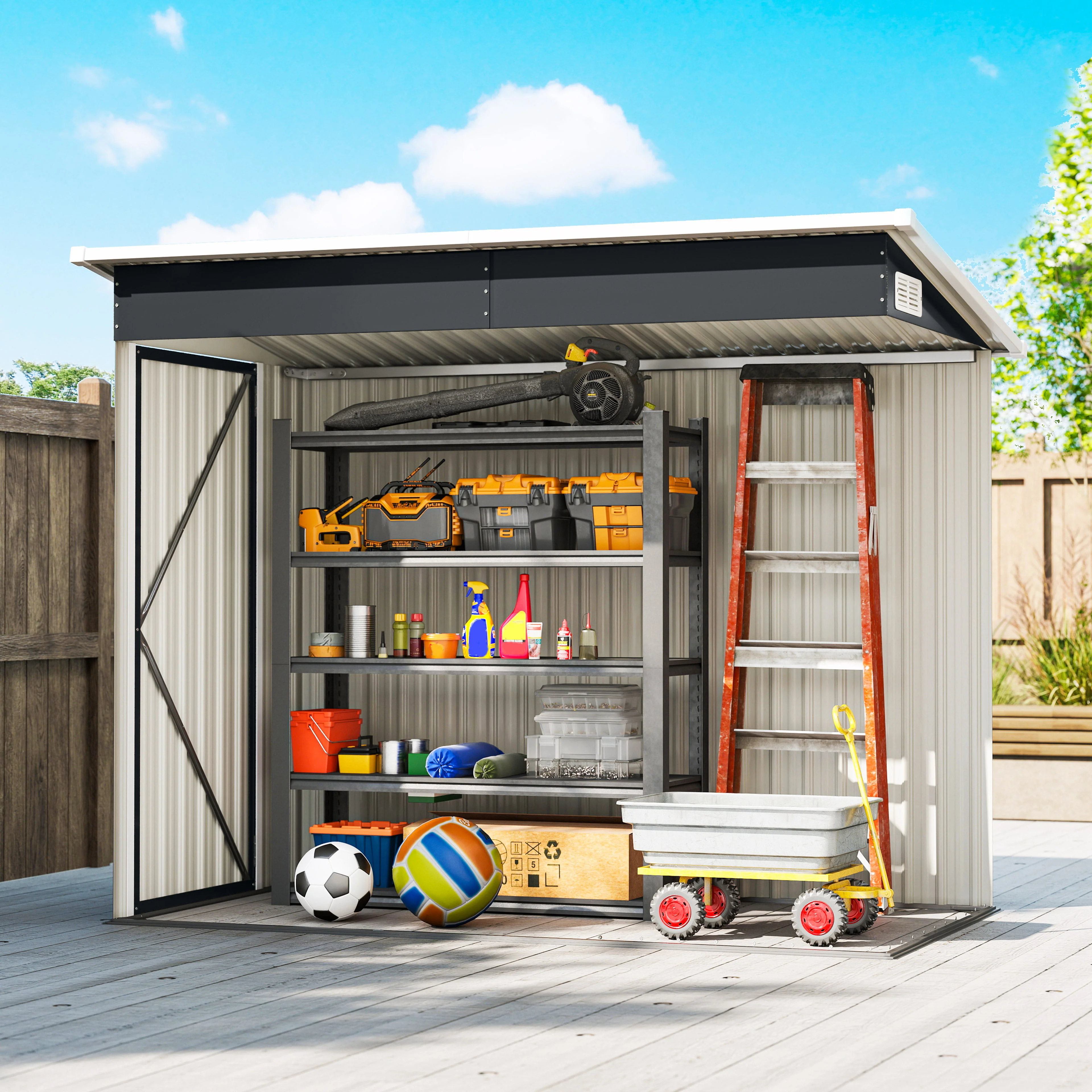 7.5' x 4.3' Metal Outdoor Storage Shed with Lockable Doors, Dark Grey - Image 10