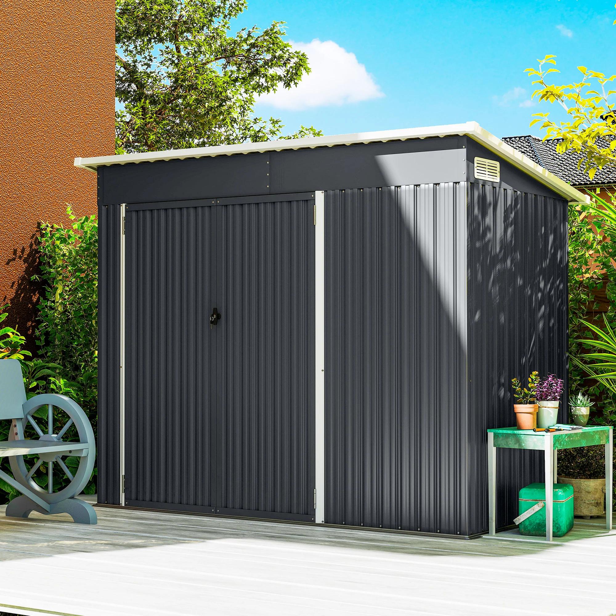 7.5' x 4.3' Metal Outdoor Storage Shed with Lockable Doors, Dark Grey - Image 11