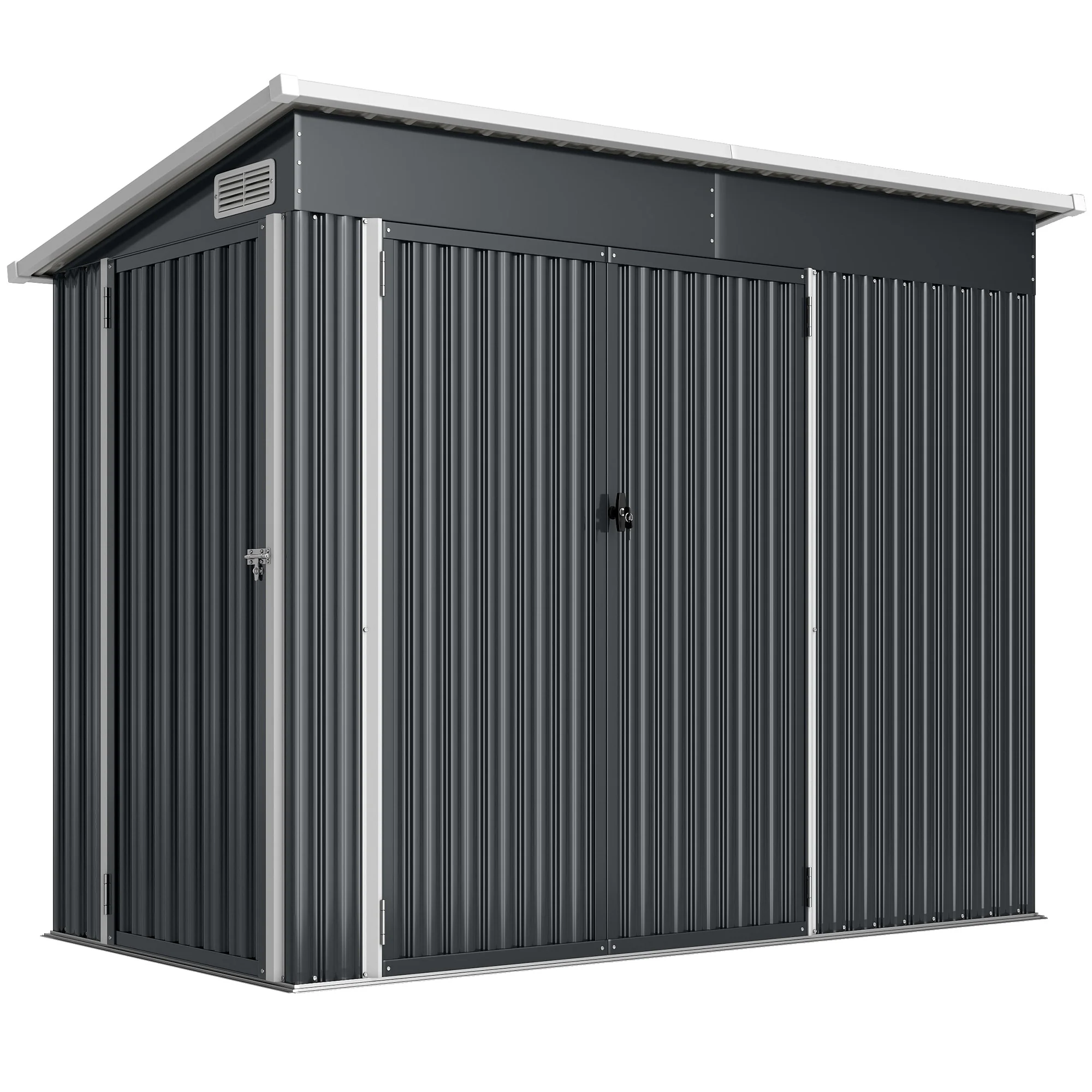 7.5' x 4.3' Metal Outdoor Storage Shed with Lockable Doors, Dark Grey - Image 12