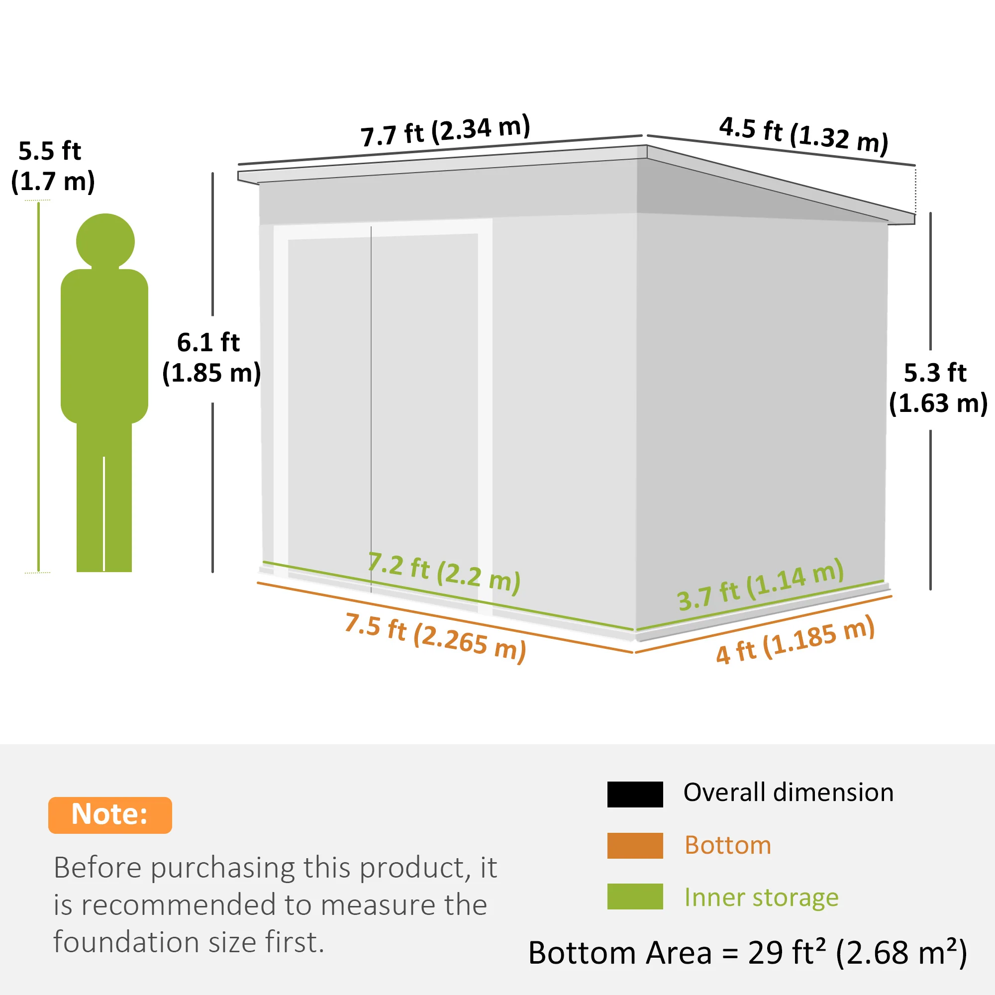 7.5' x 4.3' Metal Outdoor Storage Shed with Lockable Doors, Dark Grey - Image 5