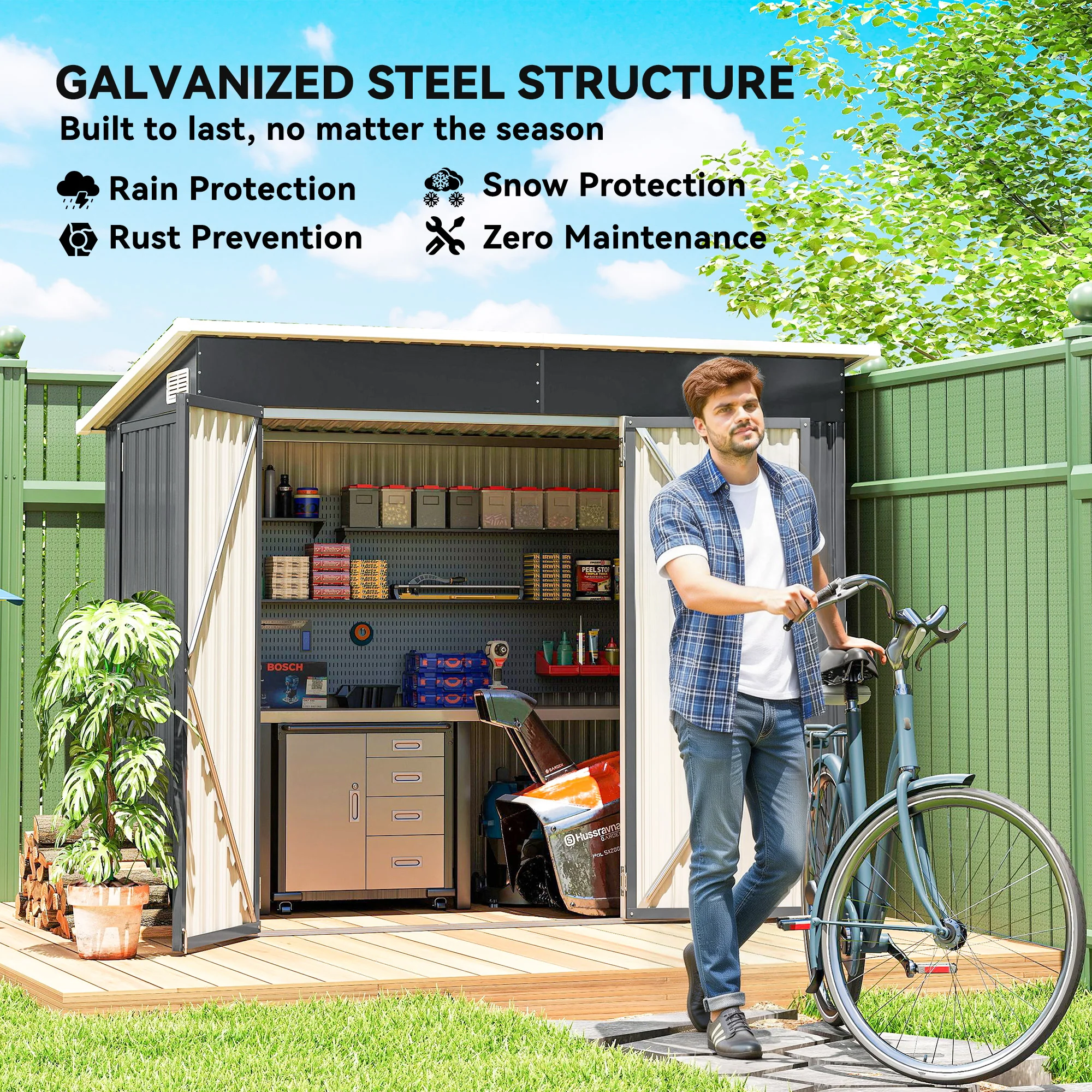 7.5' x 4.3' Metal Outdoor Storage Shed with Lockable Doors, Dark Grey - Image 7