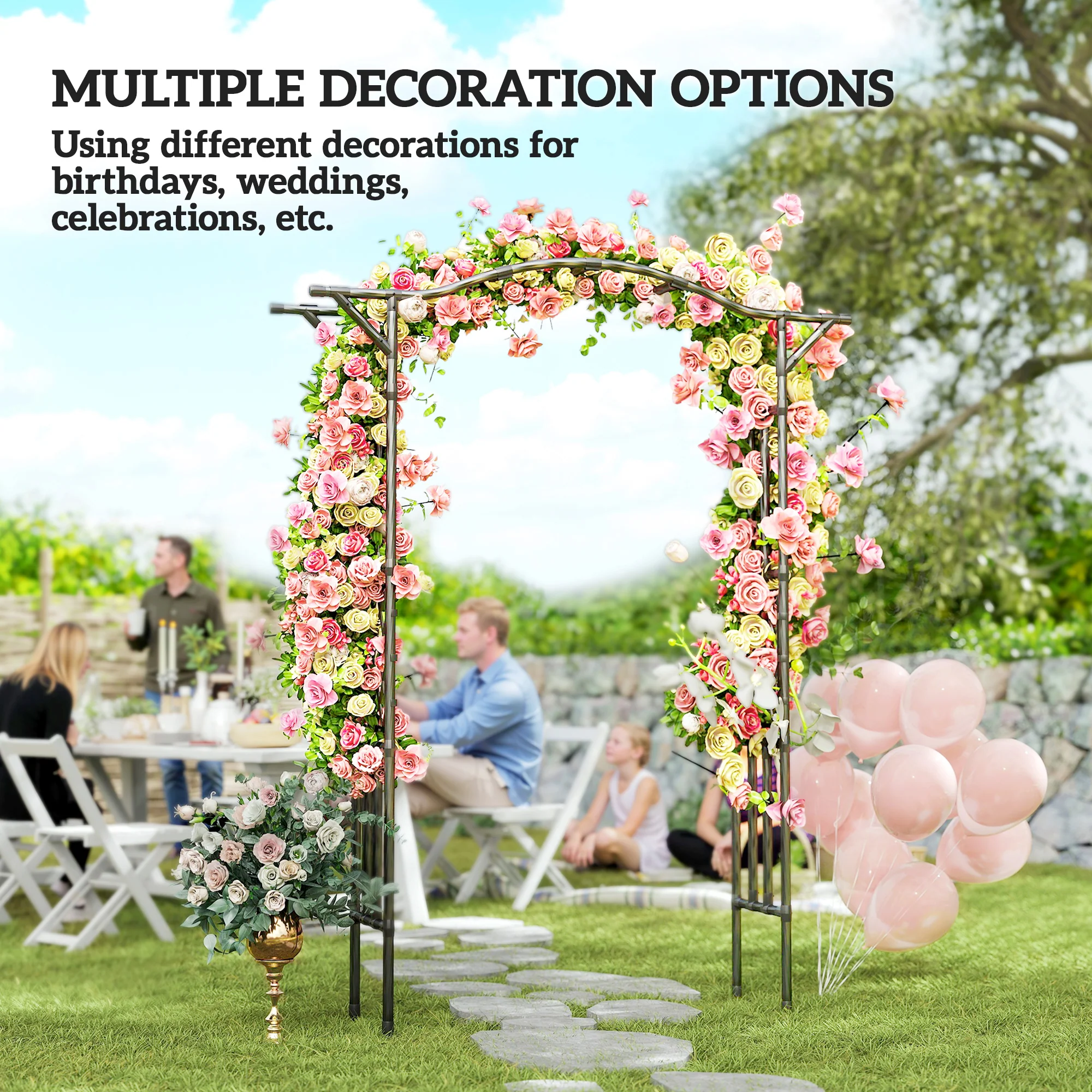 7.5ft Garden Arch with Extended Top for Climbing Plants, Black - Image 10