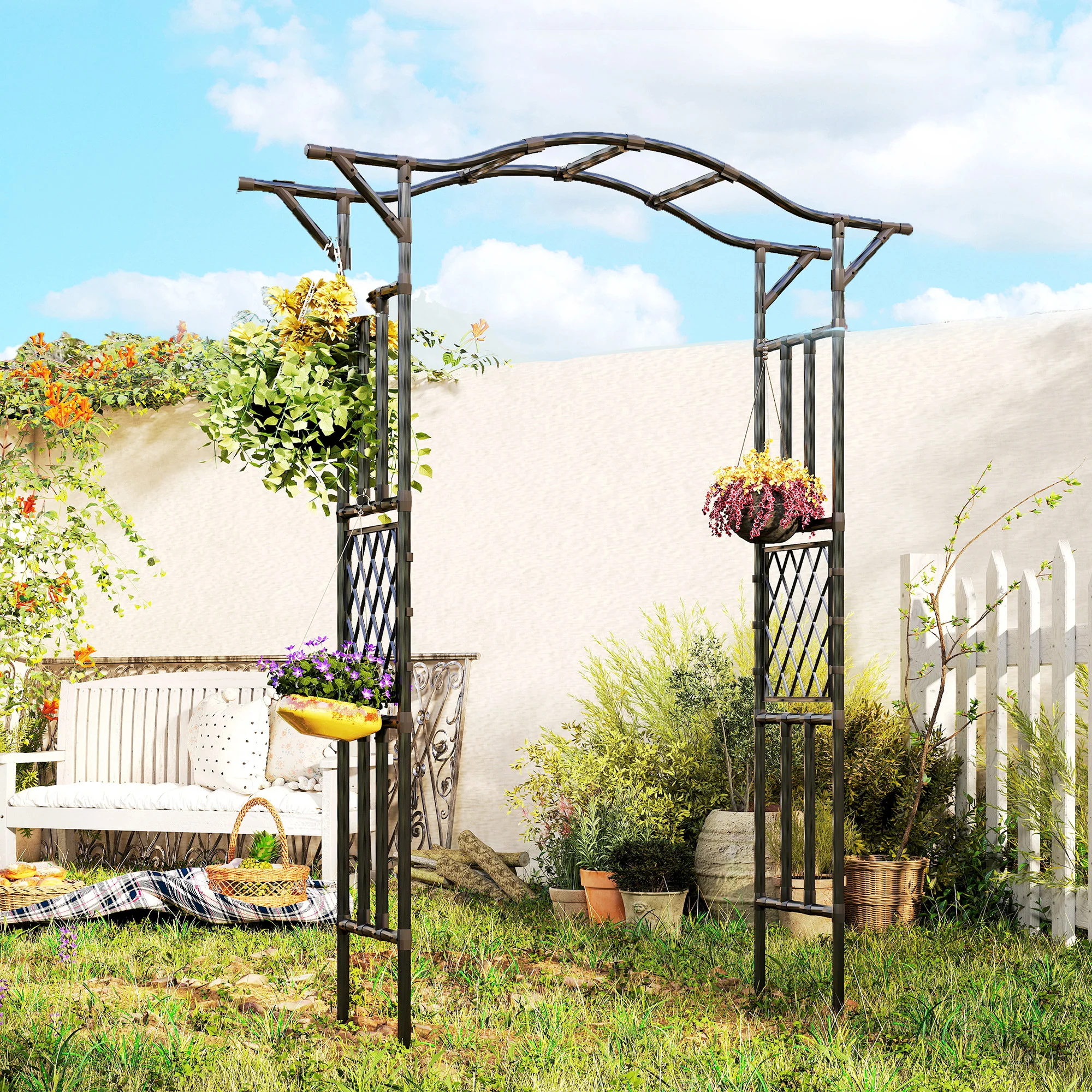7.5ft Garden Arch with Extended Top for Climbing Plants, Black - Image 4