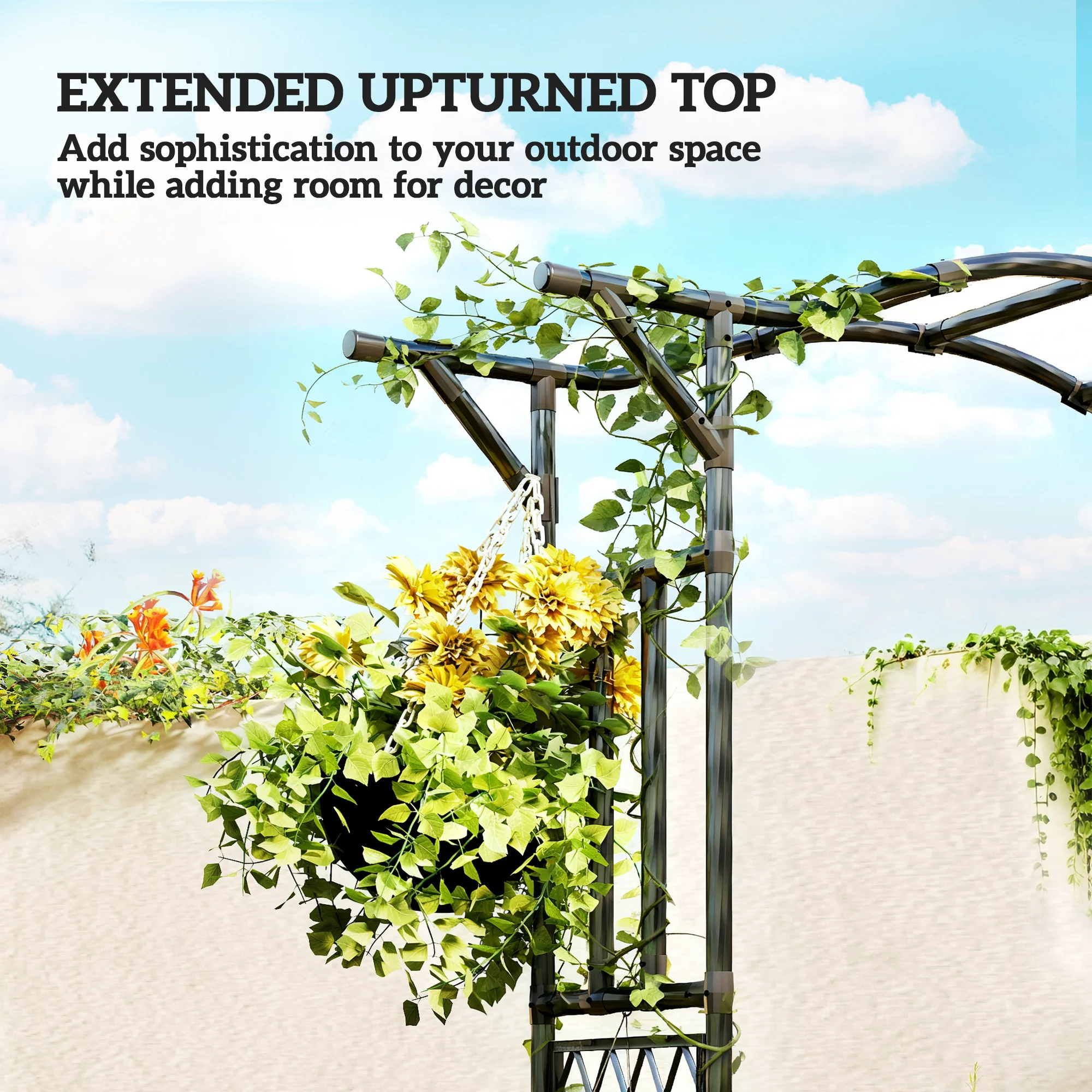 7.5ft Garden Arch with Extended Top for Climbing Plants, Black - Image 9