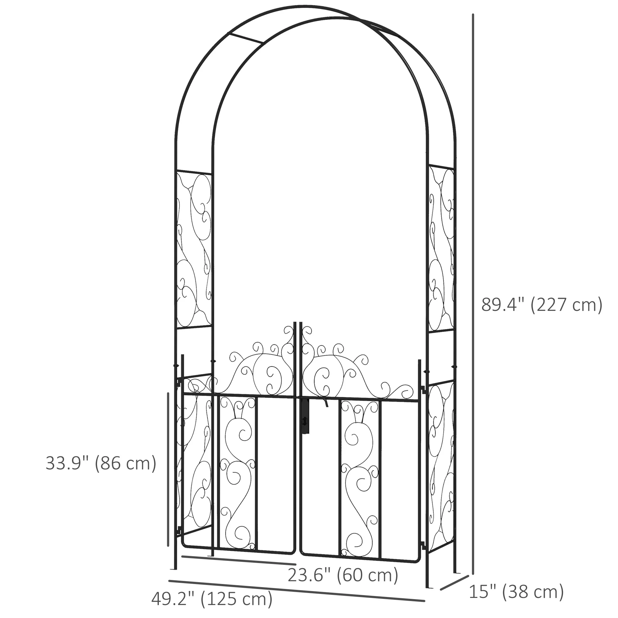 7.5FT Metal  Wedding Garden Arch with Gate, Arbor Trellis for Climbing Plants, Black - Image 5