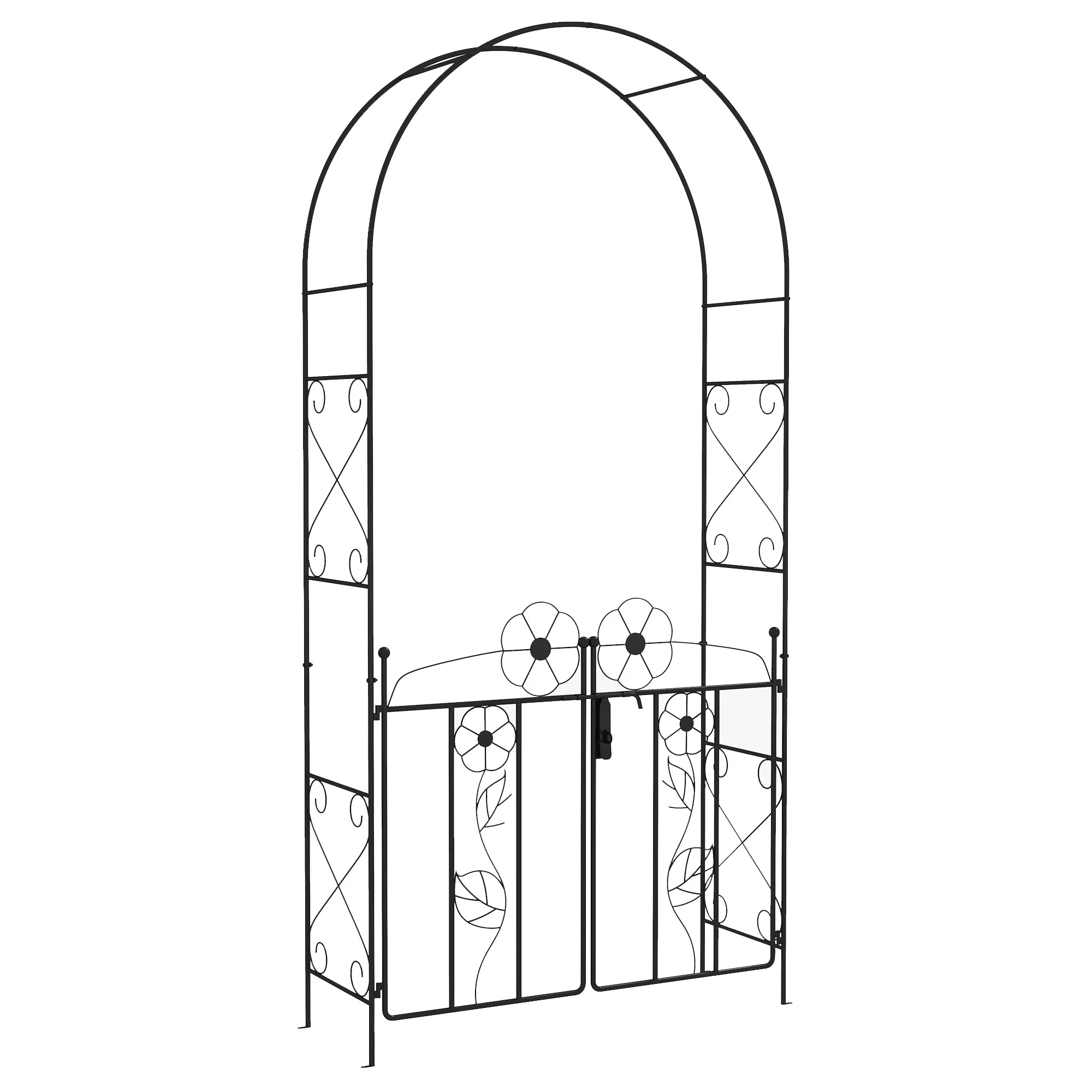 7.5FT Metal  Wedding Garden Arch with Gate, Outdoor Wedding Decoration, Black - Image 12