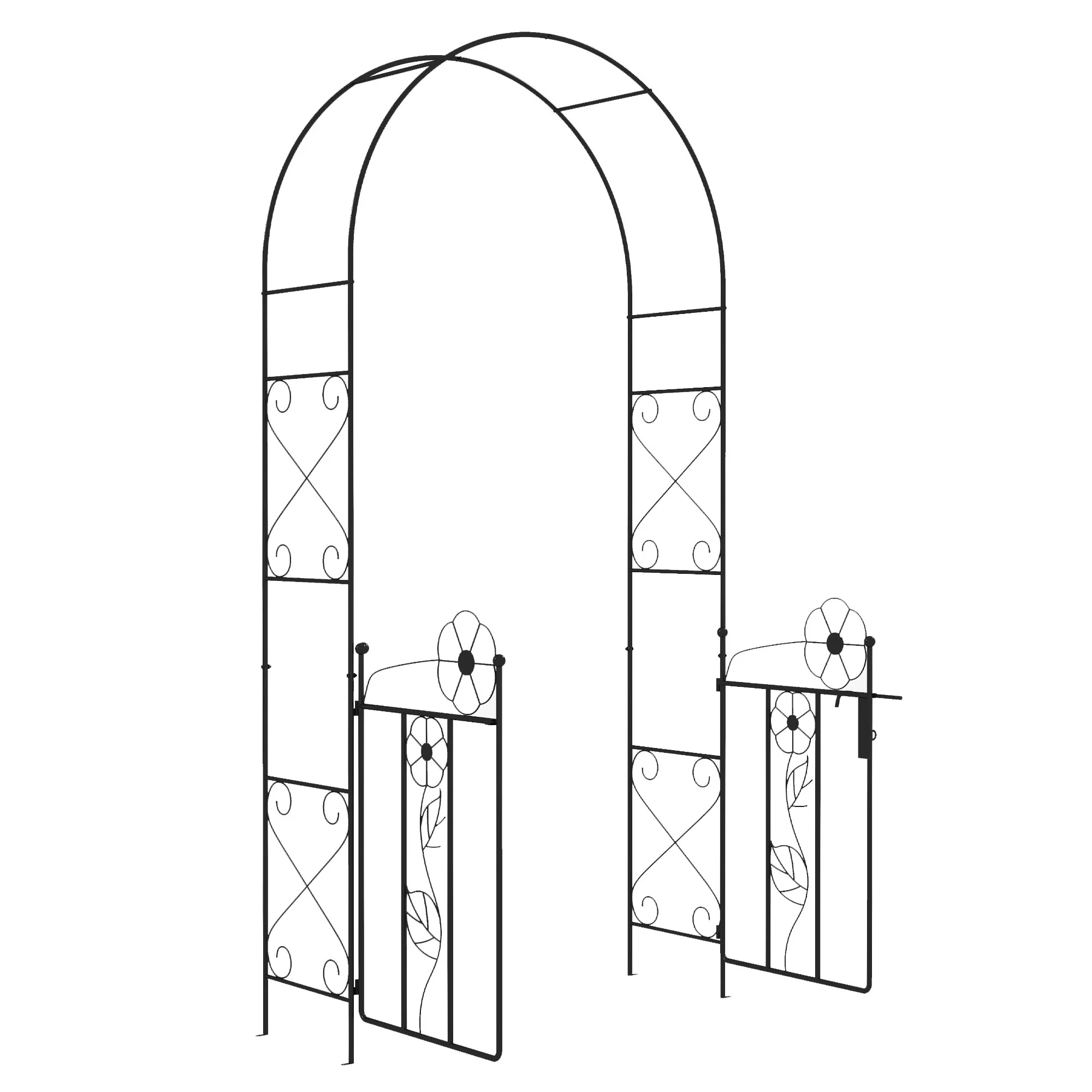 7.5FT Metal  Wedding Garden Arch with Gate, Outdoor Wedding Decoration, Black - Image 2