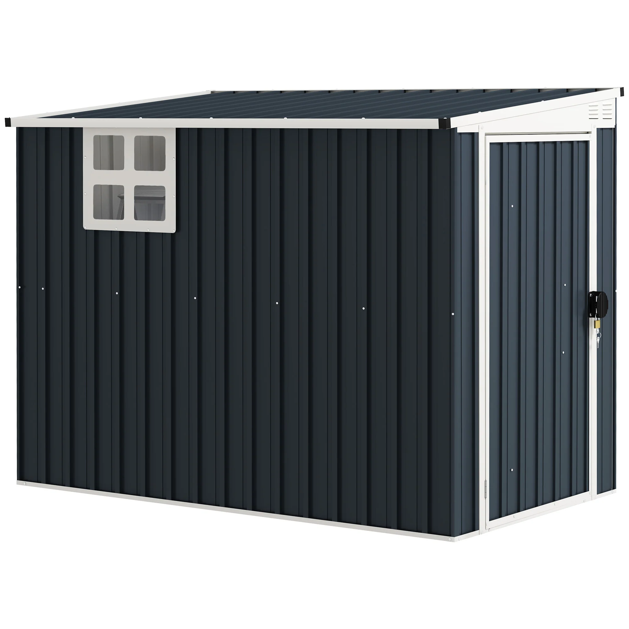 7.6 x 4ft Outdoor Garden Storage Shed with Window, 2 Vents and Lockable Door, Dark Grey