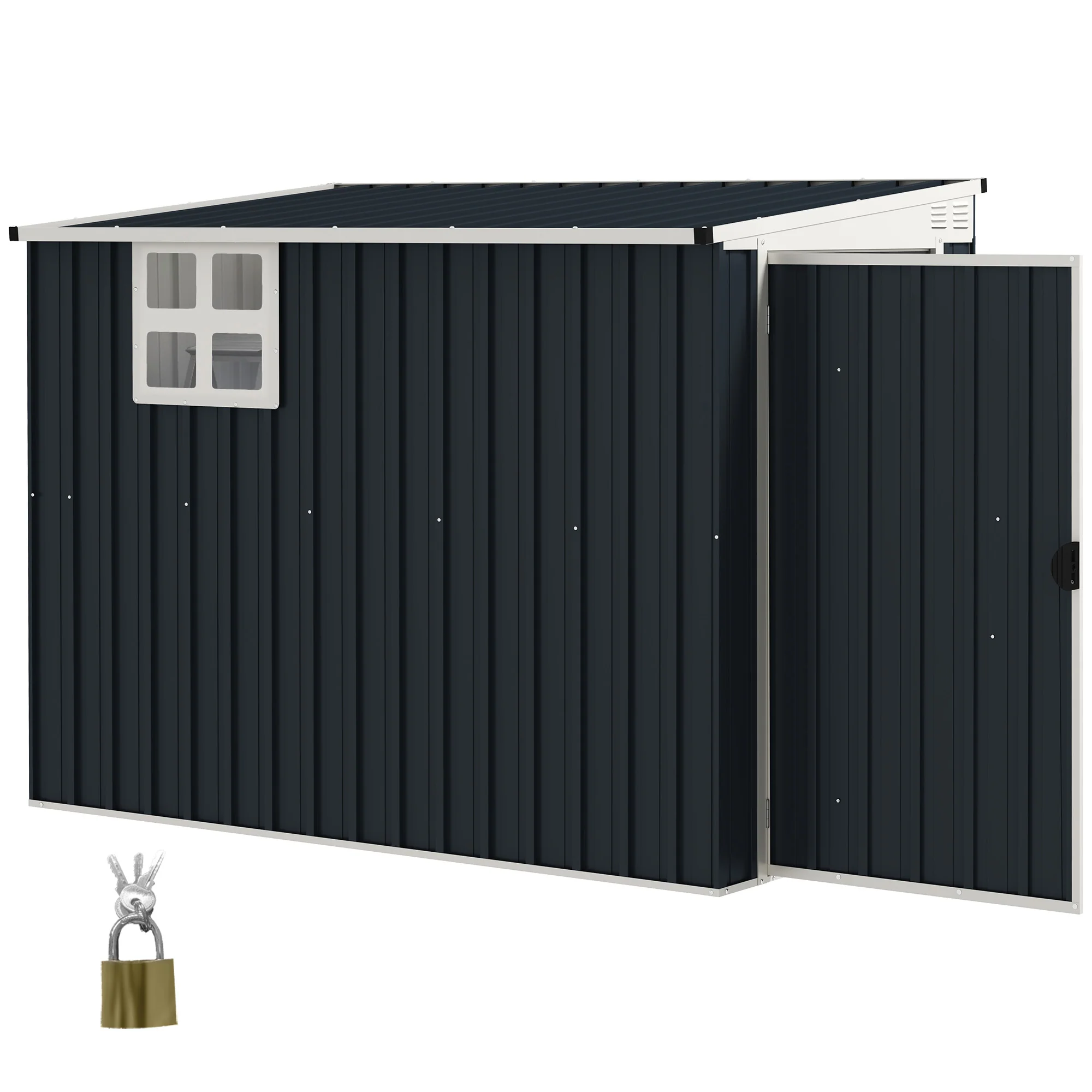 7.6 x 4ft Outdoor Garden Storage Shed with Window, 2 Vents and Lockable Door, Dark Grey - Image 2