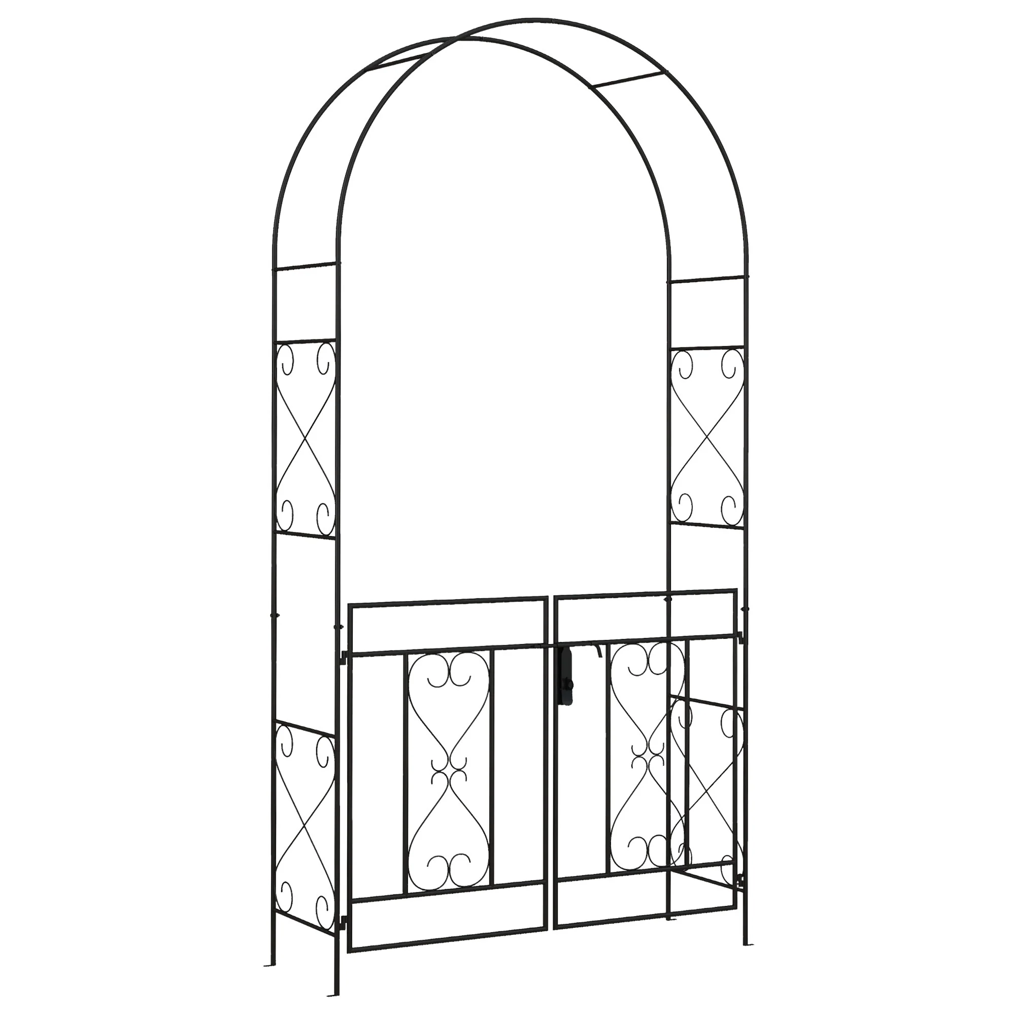 7.6FT Metal  Wedding Garden Arch with Gate, Arbor Trellis for Outdoor Garden, Black