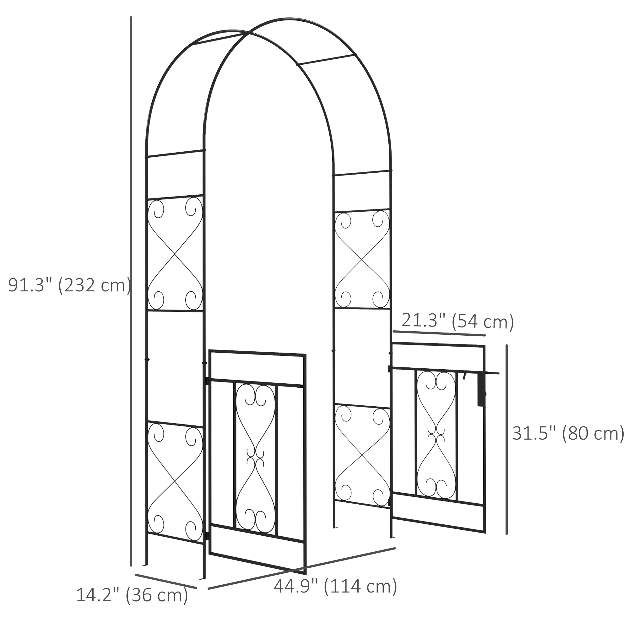 7.6FT Metal  Wedding Garden Arch with Gate, Arbor Trellis for Outdoor Garden, Black - Image 5