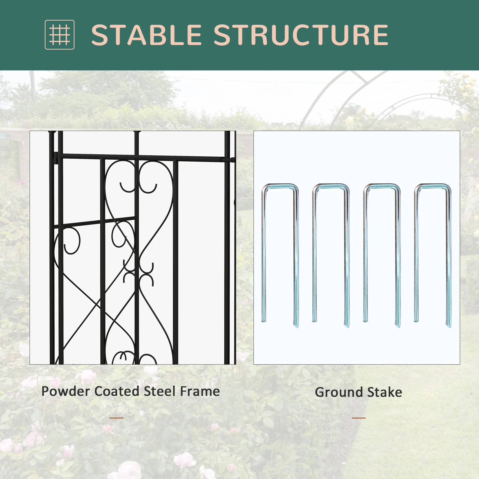 7.6FT Metal  Wedding Garden Arch with Gate, Arbor Trellis for Outdoor Garden, Black - Image 6