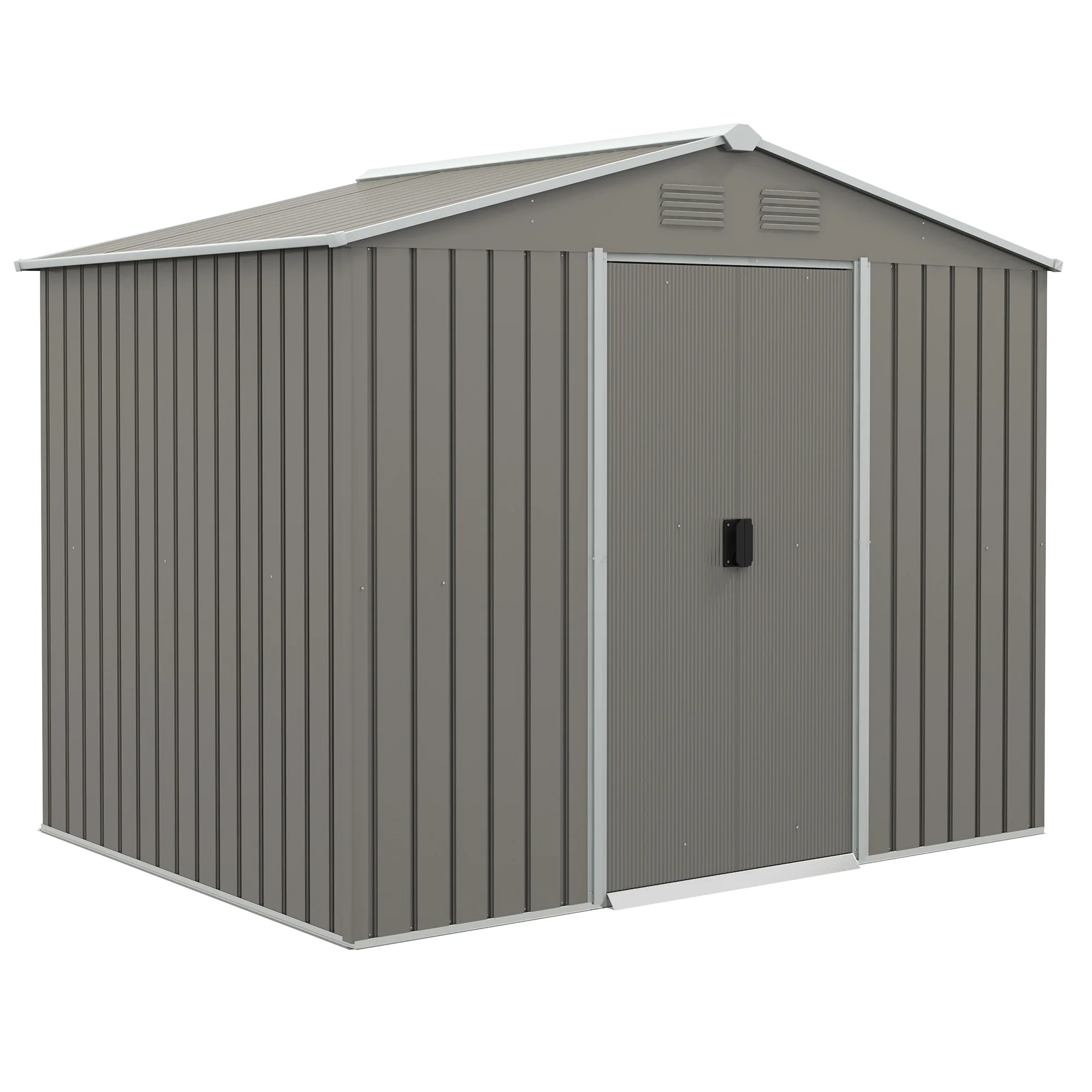 7.7 x 5.7ft Metal Garden Shed, Tool Storage House with Ventilation Slots & Sliding Doors, Light Grey - Image 12