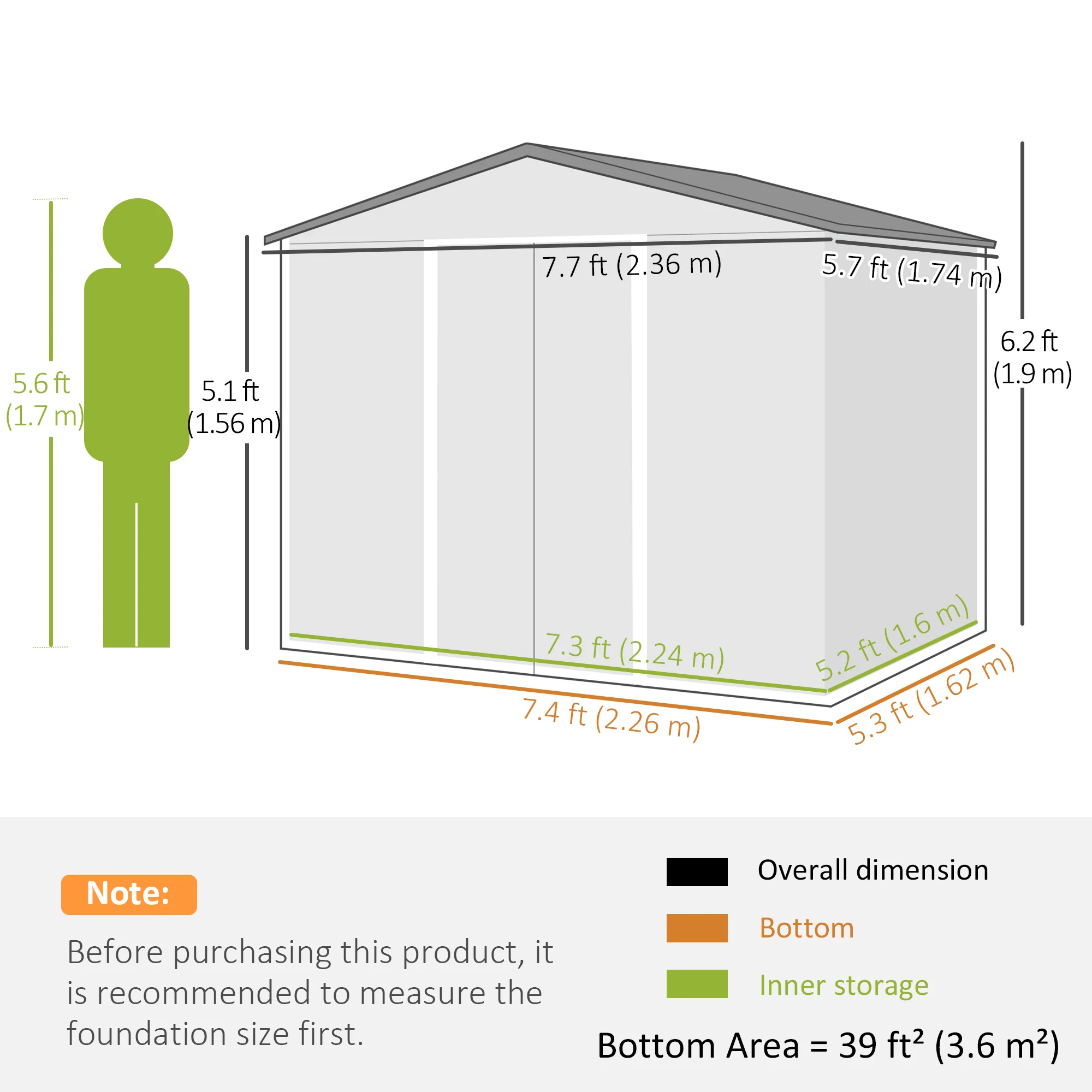 7.7 x 5.7ft Metal Garden Shed, Tool Storage House with Ventilation Slots & Sliding Doors, Light Grey - Image 5