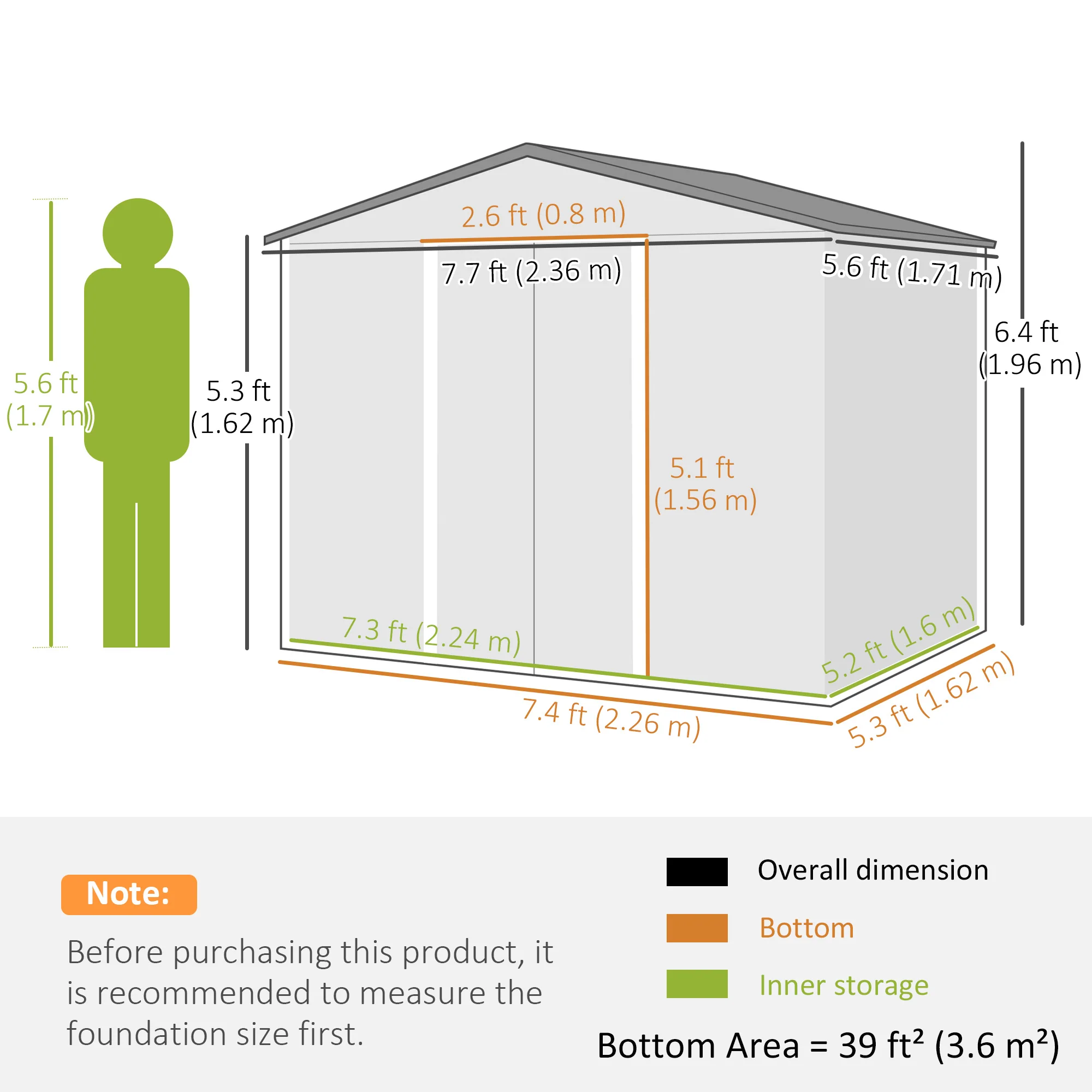 7.7 x 5.7ft Metal Garden Shed, Tool Storage House with Ventilation Slots & Sliding Doors, Brown - Image 5