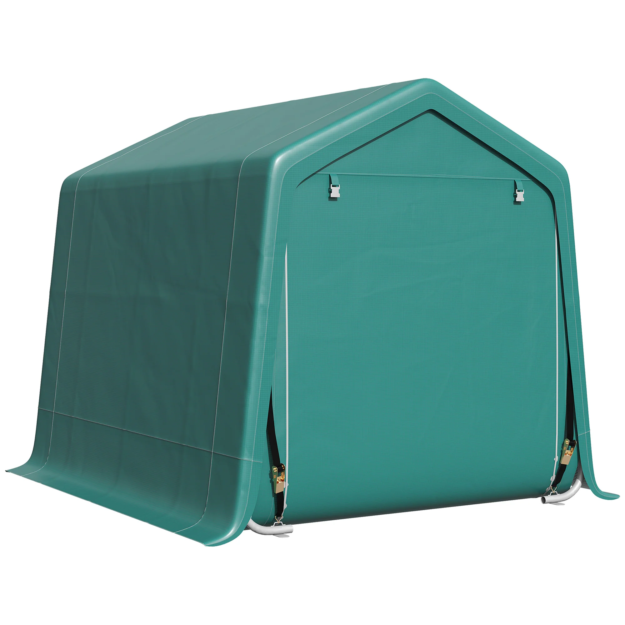 7.9' x 6.6' Garden Storage Tent, Heavy Duty Bike Shed, Patio Storage Shelter w/ Metal Frame and Double Zipper Doors, Green - Image 2