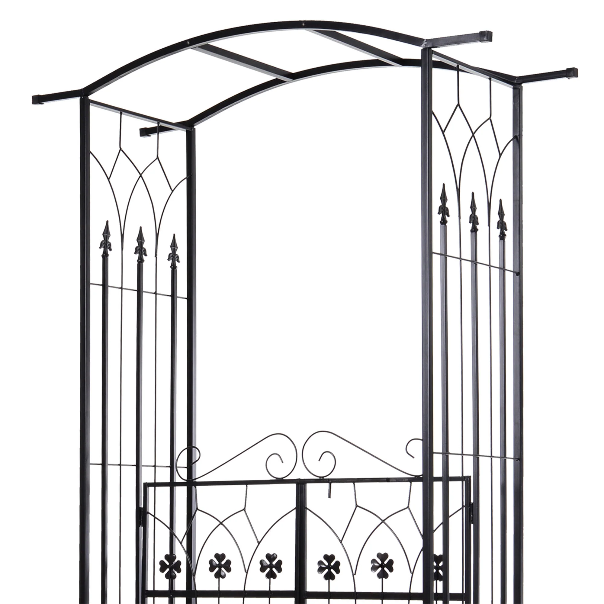 7ft Metal Outdoor Trellis, Arbor Backdrop Stand with Lucky Leaf Clover Doors, Black - Image 10