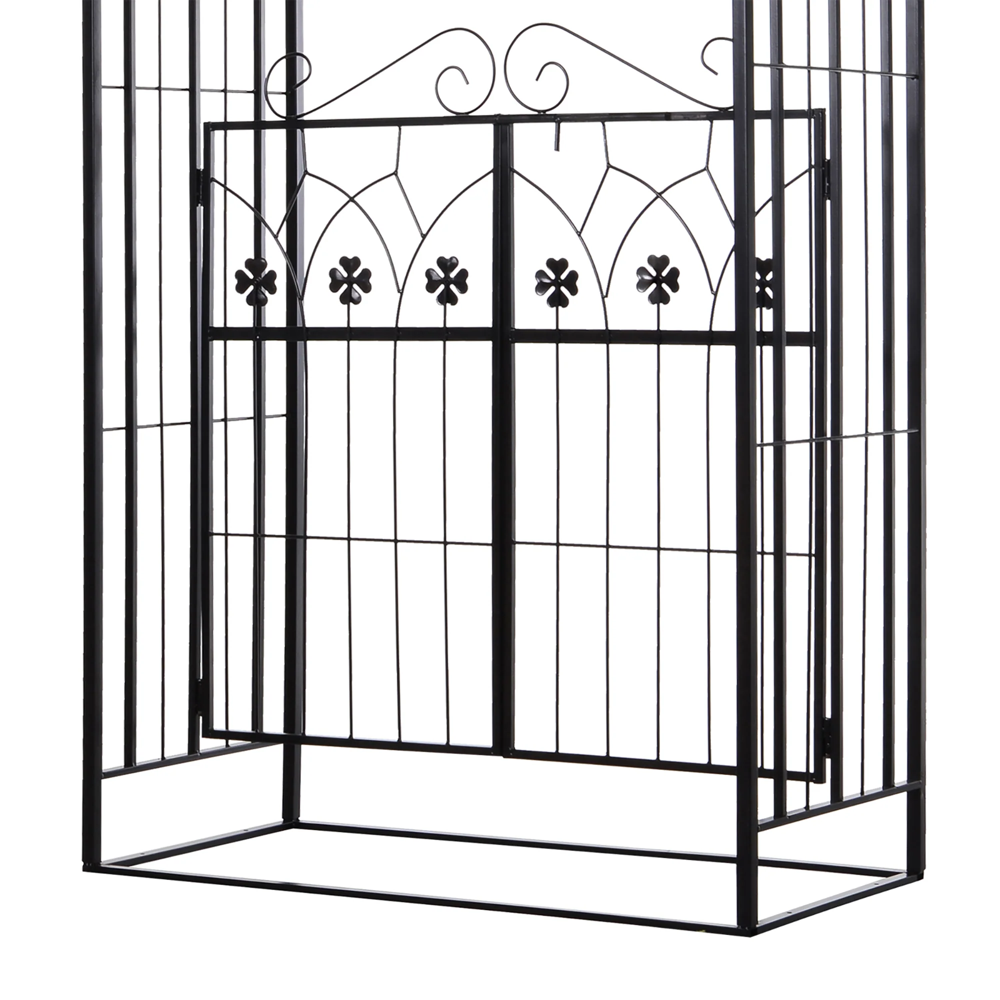 7ft Metal Outdoor Trellis, Arbor Backdrop Stand with Lucky Leaf Clover Doors, Black - Image 11