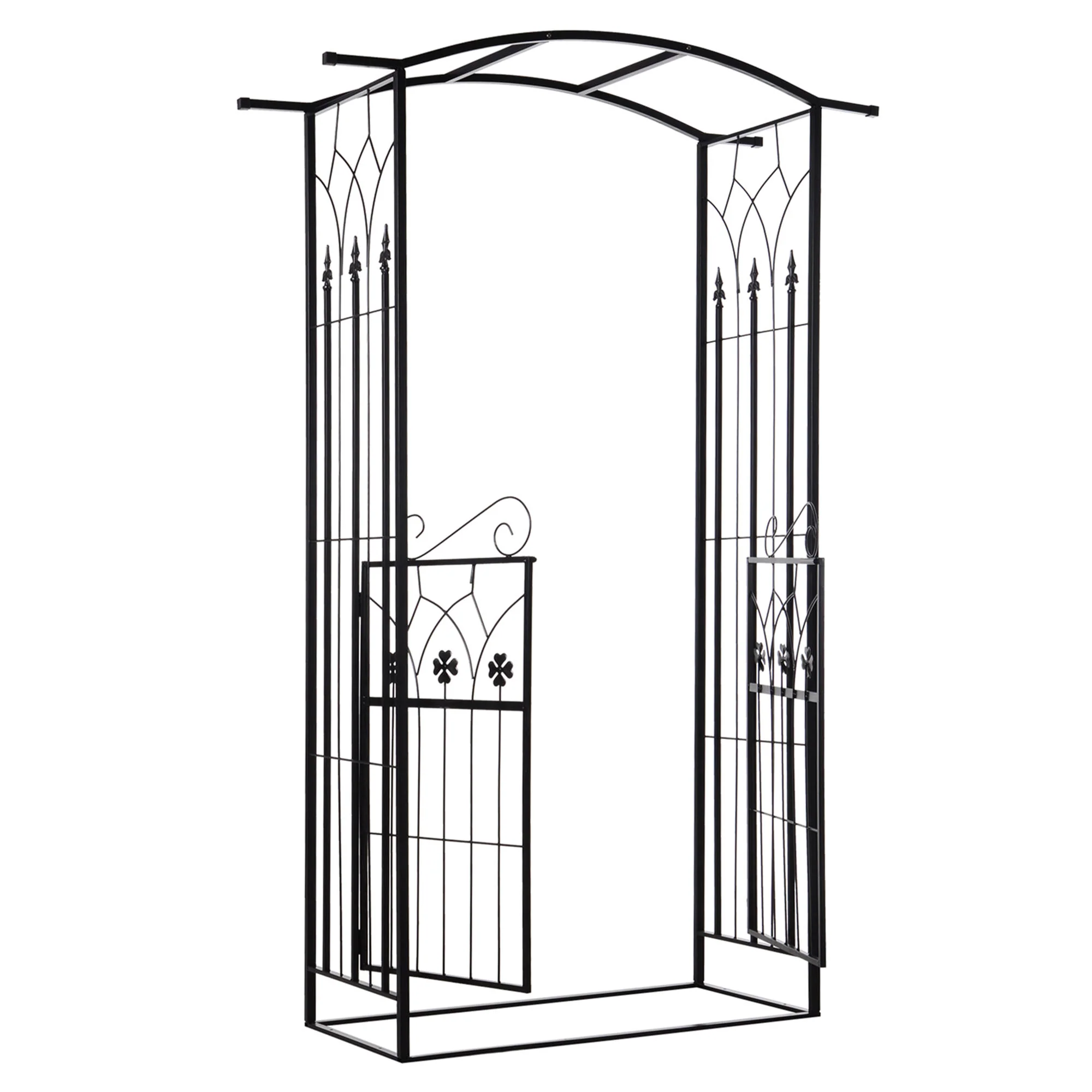 7ft Metal Outdoor Trellis, Arbor Backdrop Stand with Lucky Leaf Clover Doors, Black - Image 12