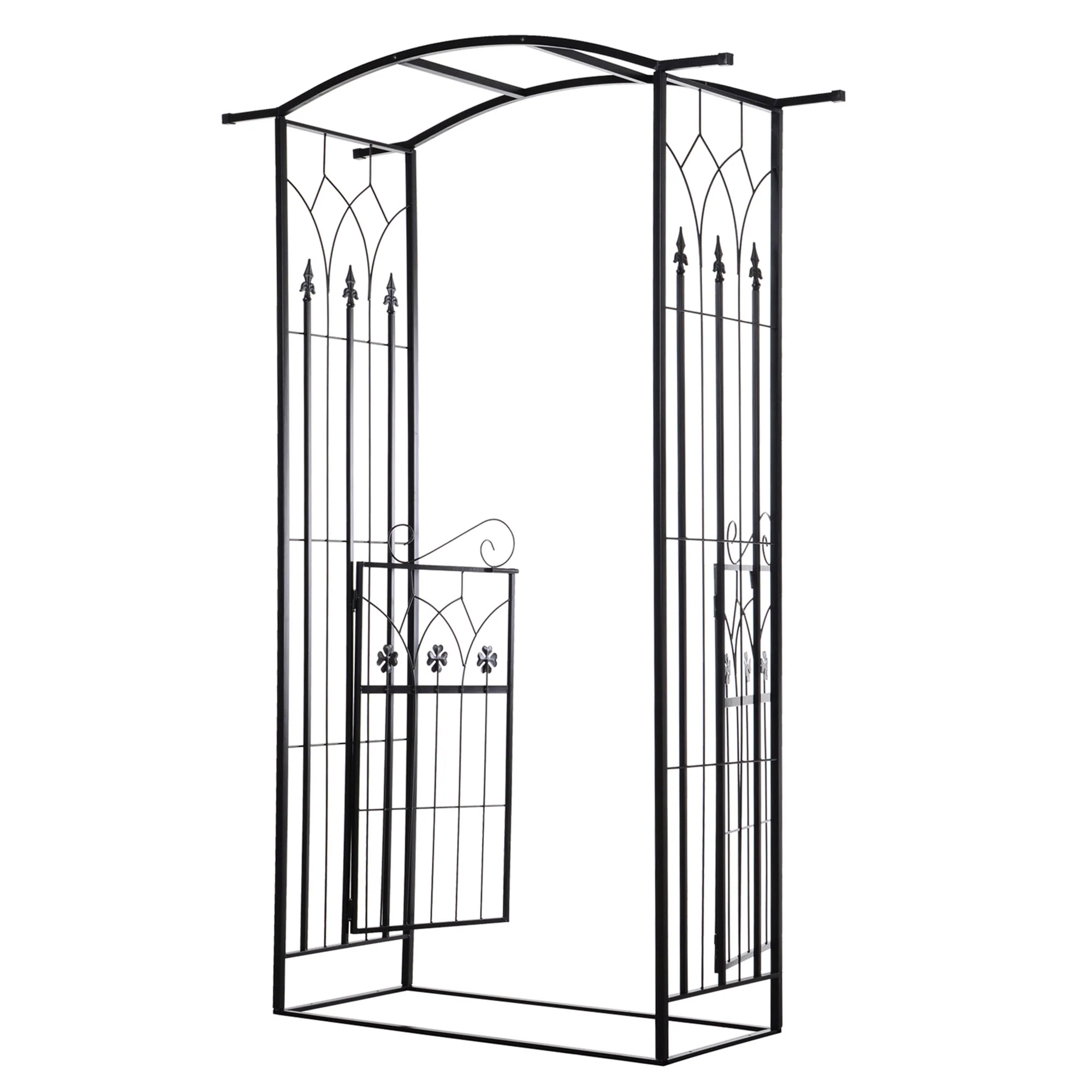 7ft Metal Outdoor Trellis, Arbor Backdrop Stand with Lucky Leaf Clover Doors, Black - Image 2