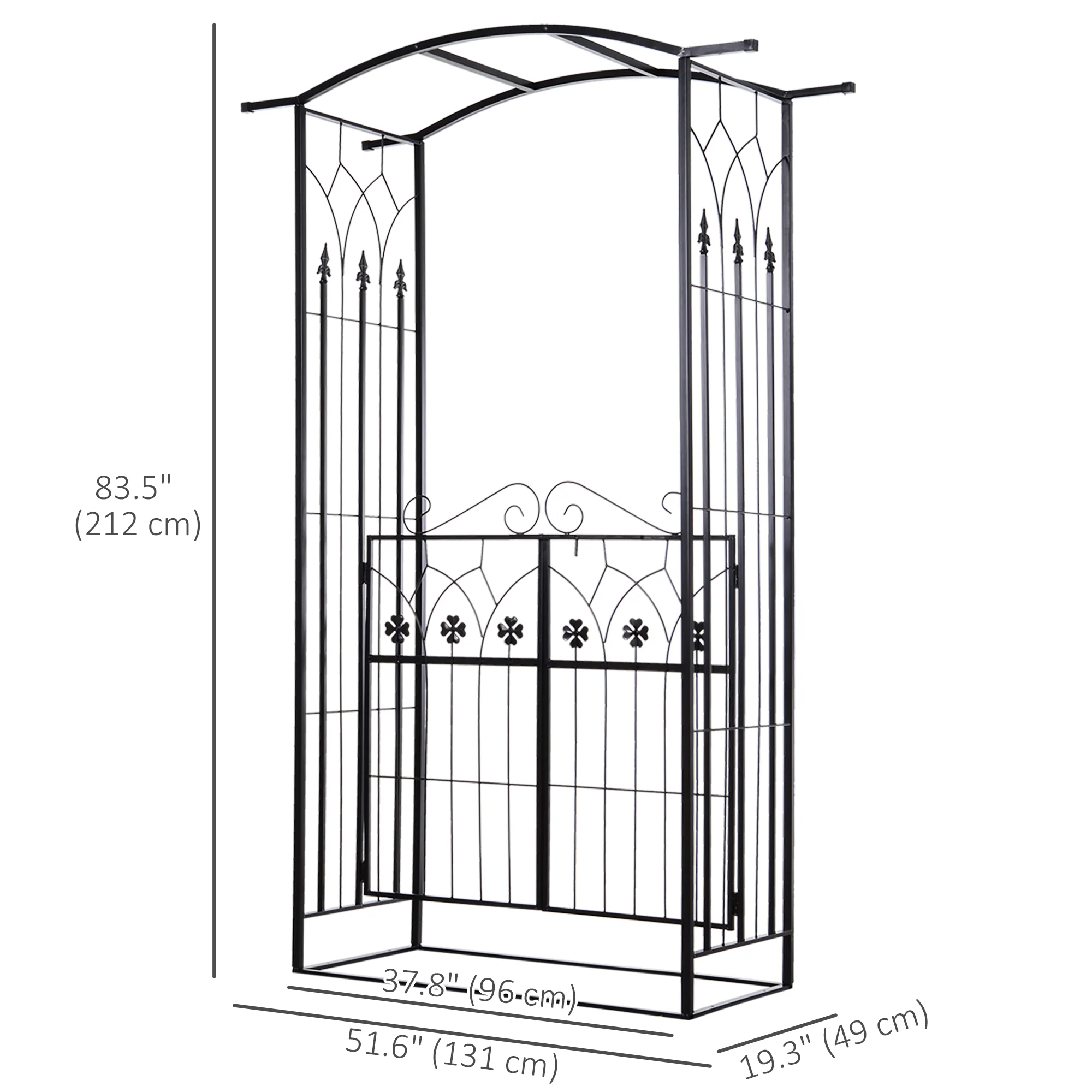 7ft Metal Outdoor Trellis, Arbor Backdrop Stand with Lucky Leaf Clover Doors, Black - Image 5