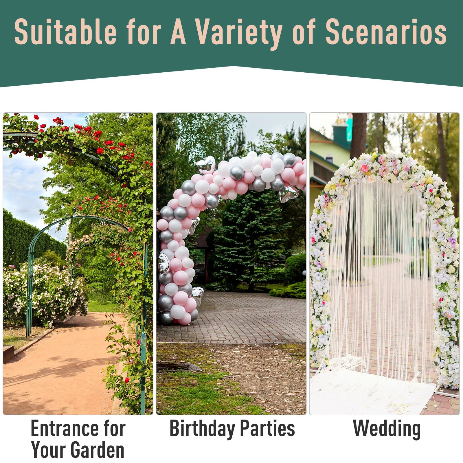 7ft Metal Outdoor Trellis, Arbor Backdrop Stand with Lucky Leaf Clover Doors, Black - Image 6