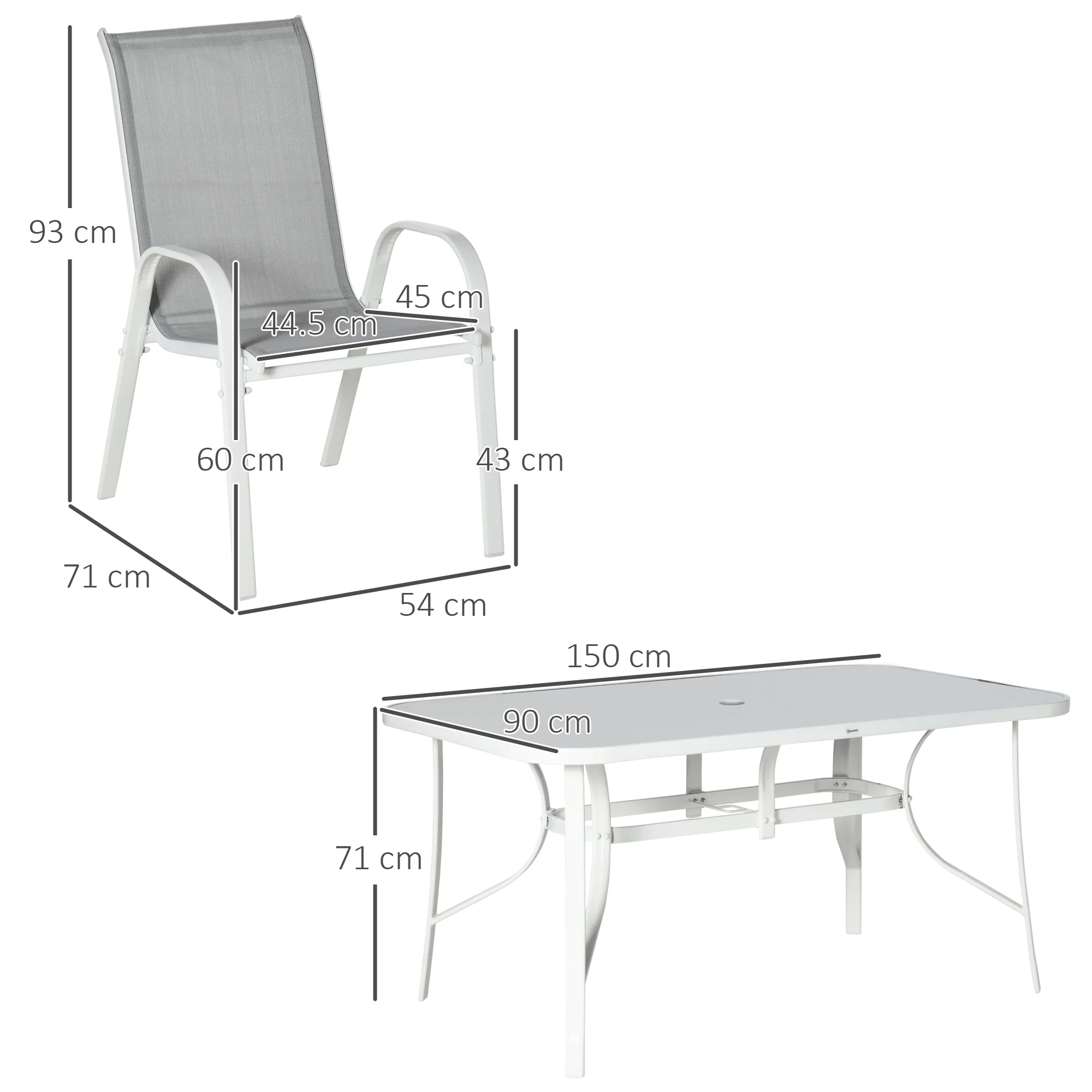 7 Piece Garden Dining Set for 6 with Parasol Hole Table, Grey - Image 5