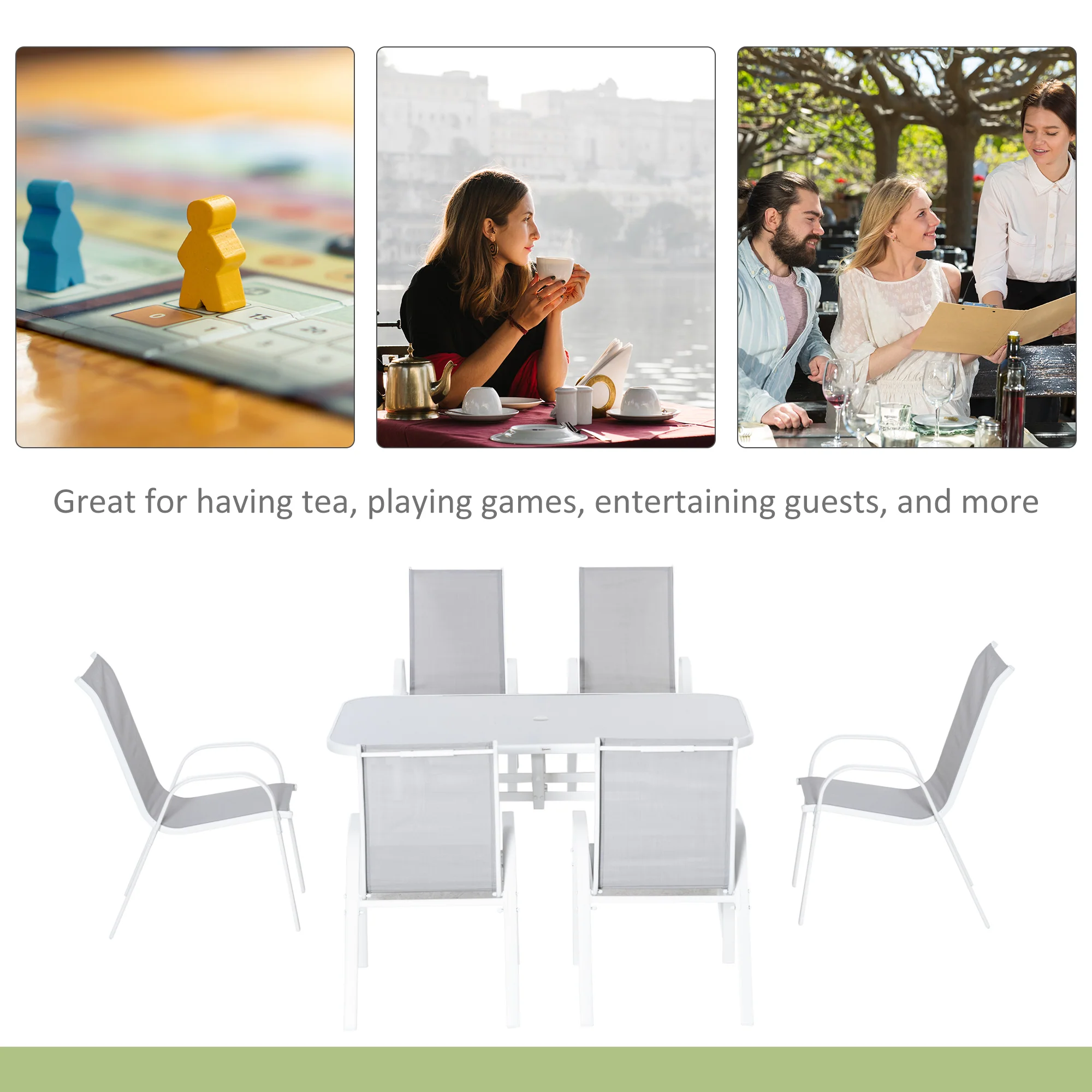 7 Piece Garden Dining Set for 6 with Parasol Hole Table, Grey - Image 8
