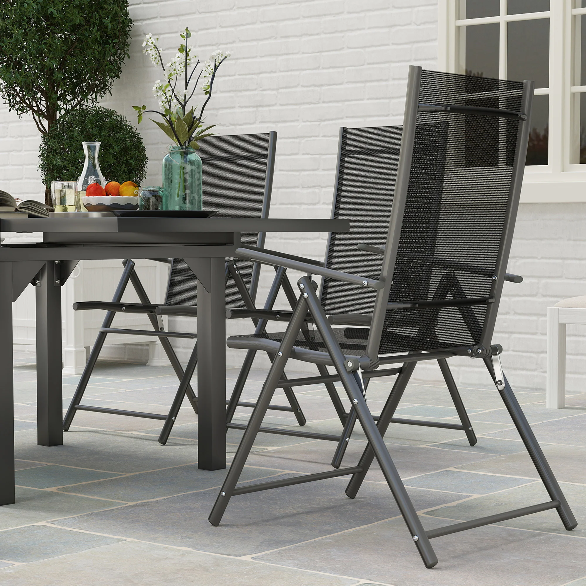 7 Piece Outdoor Dining Set, Garden Furniture Set with Extendable Table and 6 Folding Chairs, Outdoor Conversation Set with 5mm Tempered Glass Top & Aluminium Frame, for Patio, Balcony, Deck - Image 10